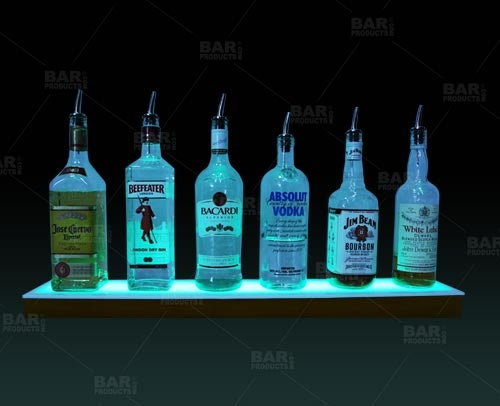 BarConic® LED Liquor Bottle Display Shelf - Low Profile 1-Step Mahogany Bar Cabinet with Adjustable Lengths - Perfect for Home Bars, Restaurants, and Retail Stores