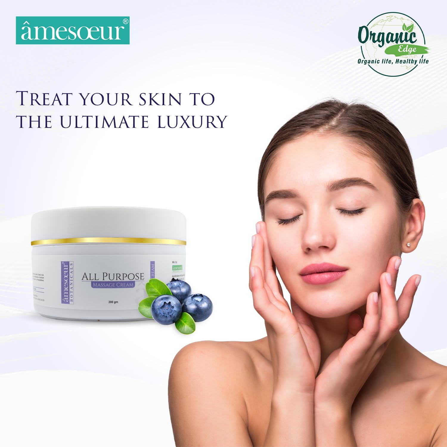 Amesoeur All-Purpose Massage Cream with Blueberry Extract & Vitamin E - Deep Hydration & Nourishment for Relaxation & Skin Care - 200g - Perfect for Spa, Home Massage & Dry Skin Relief