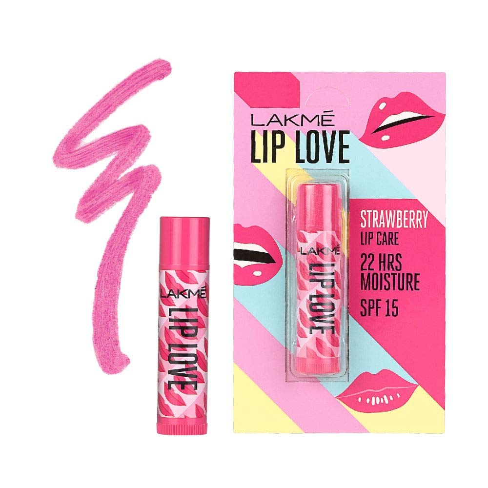 LAKMÉ Lip Love Chapstick Strawberry Flavor 4.5g - Moisturizing Lip Balm for Dry & Chapped Lips - Perfect for Winter Care, Daily Hydration & On-the-Go Use