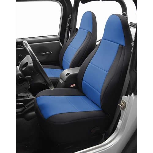 Coverking Custom Fit Neoprene Seat Cover for Jeep Wrangler YJ 2-Door - Waterproof & Durable Black/Blue Design | Perfect for Off-Roading, Camping & Outdoor Adventures