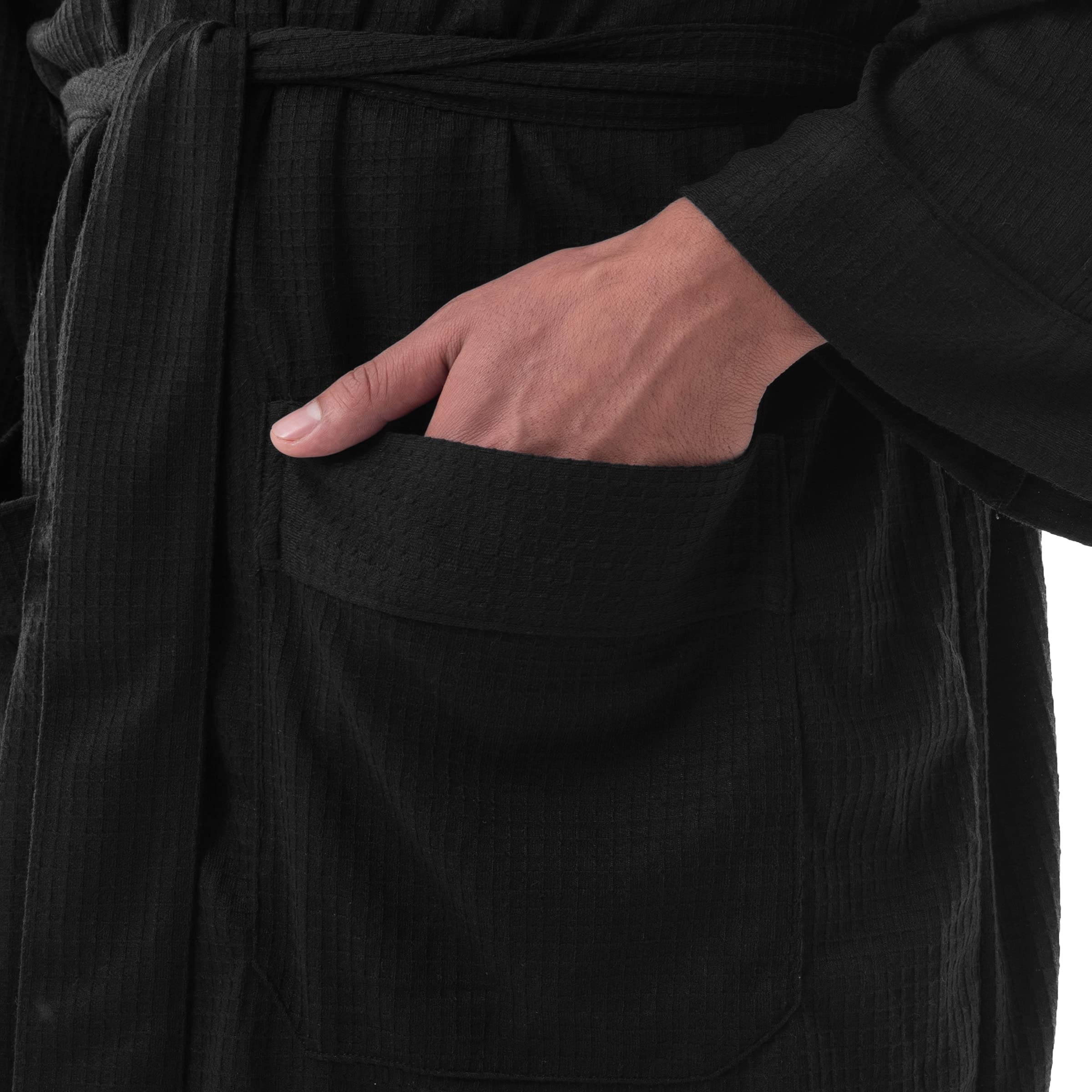 Fruit of the Loom Men's Waffle Kimono Robe - Soft Cotton Bathrobe for Relaxation at Home, Spa & Lounging