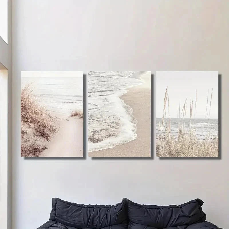 3-Piece Ocean & Sand Photography Metal Prints - Ready to Hang Wall Art Decor for Beach House, Living Room, or Office