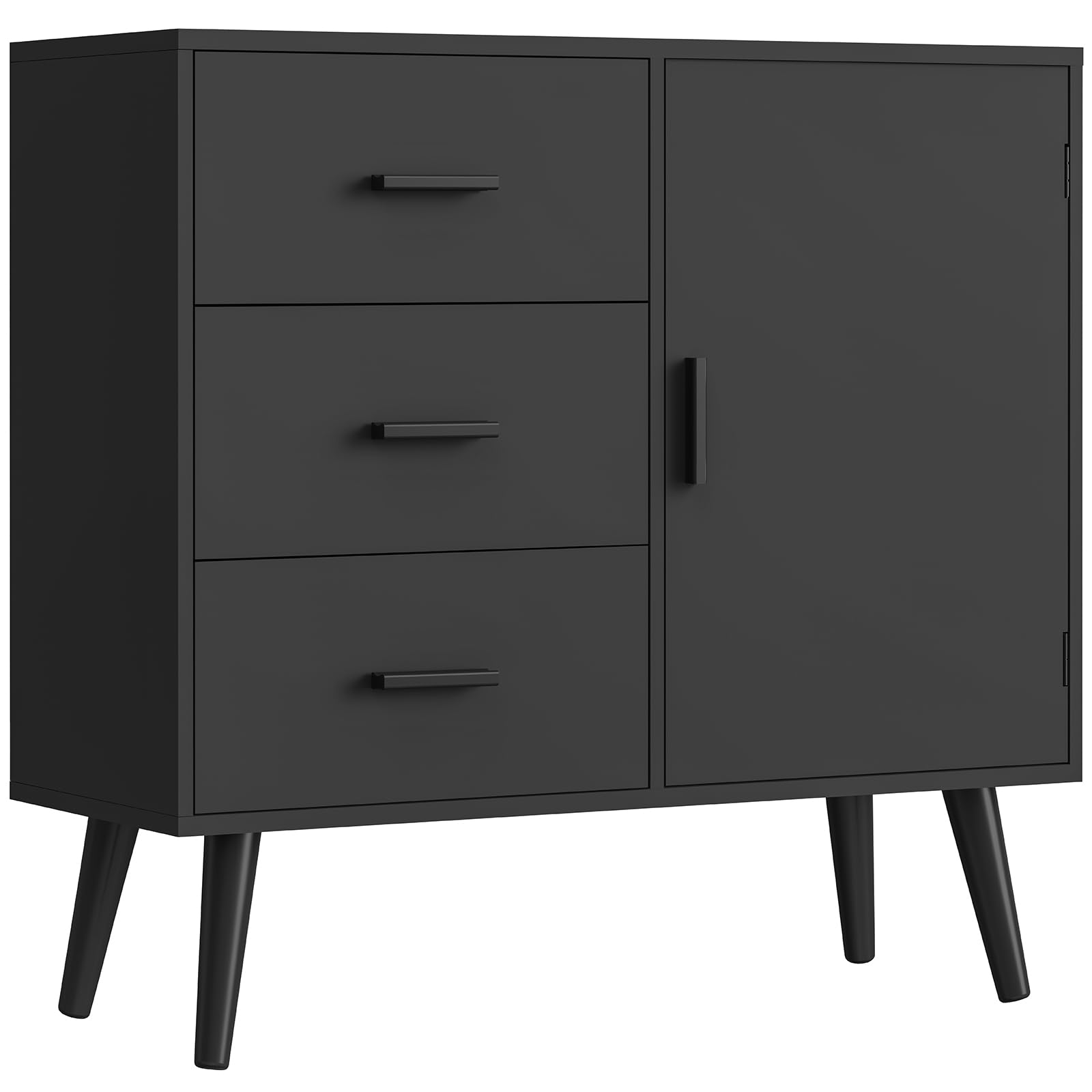 Iwell 3-Drawer Black Storage Cabinet with Adjustable Shelf - Sideboard Buffet Cabinet for Entryway, Living Room & Dining Room - Modern Organizer for Home Decor & Storage Solutions