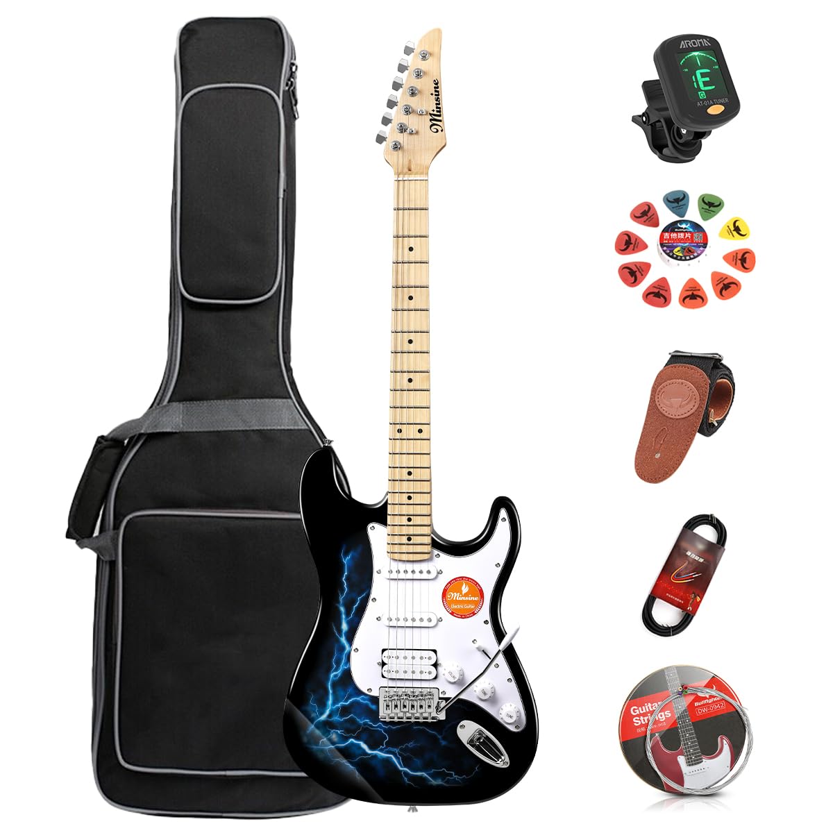 39 Inch Full Size Electric Guitar with Solid Body & S-S-S Pickups - 6 String Beginner Guitar Kit Includes Gig Bag, Strap, Tremolo Arm, Cable & Picks (SSH-Blue) | Perfect for Rock, Blues & Practice Sessions