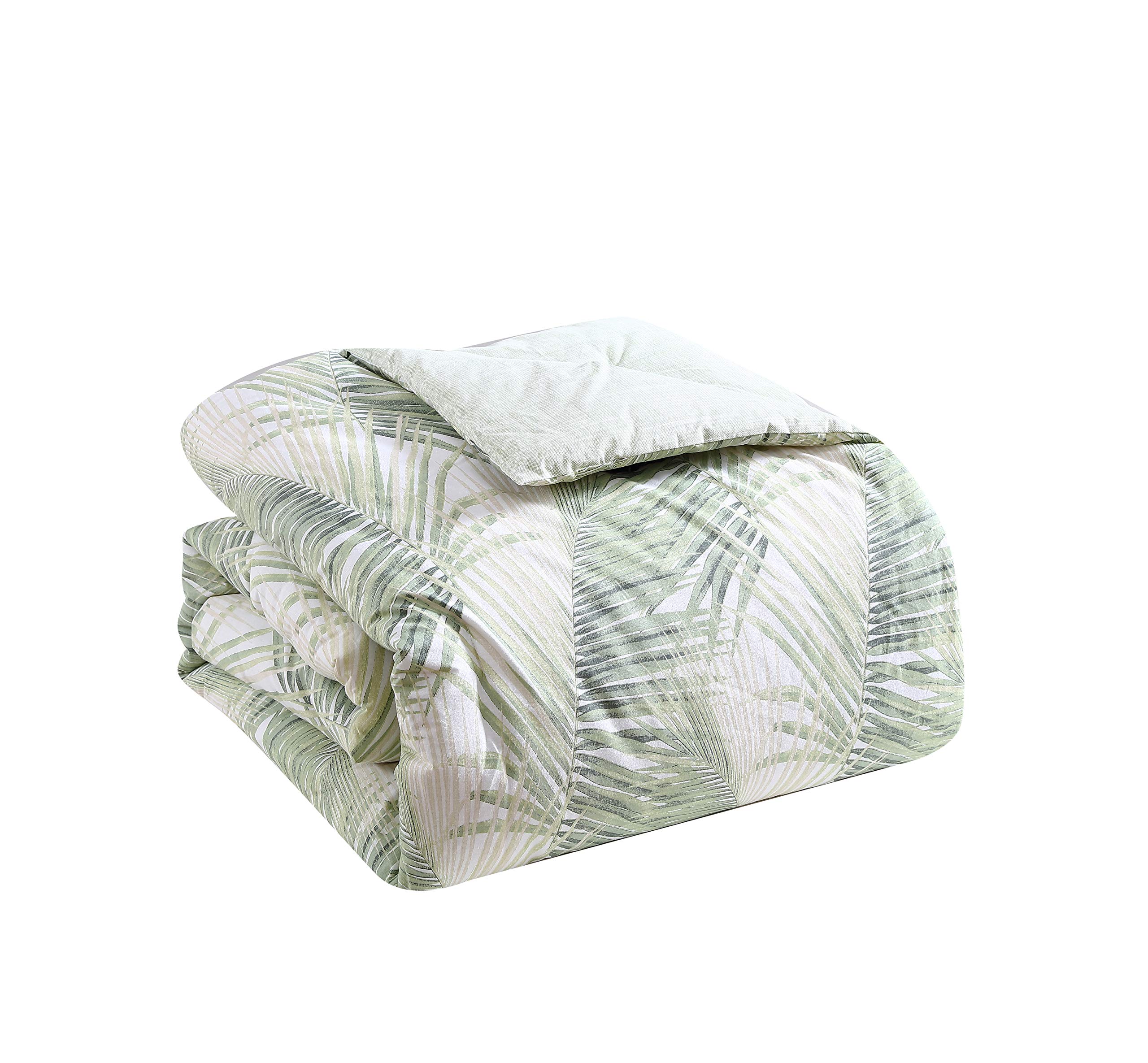 Tommy Bahama Queen Comforter Set - Reversible 100% Cotton Bedding with Shams & Bonus Throw Pillows | Ultra Soft Luxury Bedding for Master Bedroom, Guest Room (Kauai Green, Queen Size)