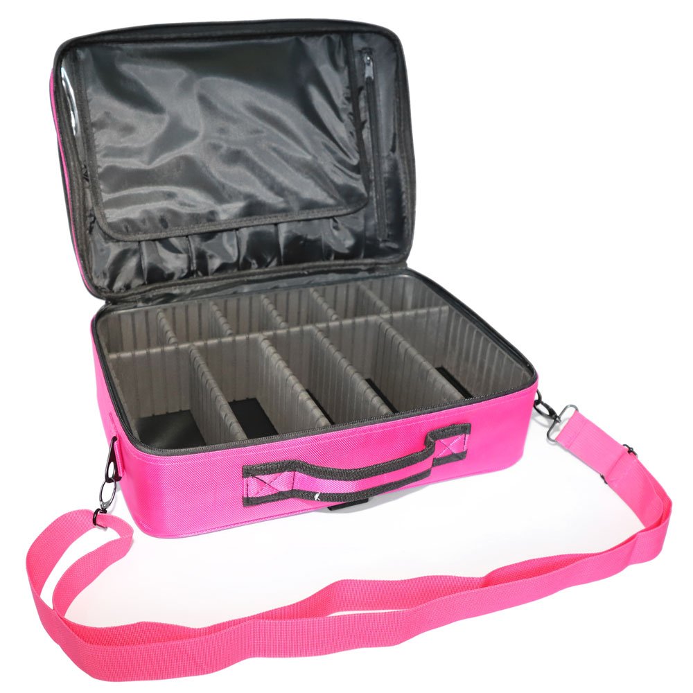 Professional Travel Makeup Case - Portable Cosmetic Bag Organizer with Adjustable Dividers for Makeup Brushes, Toiletry & Jewelry (15.9 x 10.6 x 4.7 inches) - Perfect for Travel, Salon & Home Use - Red