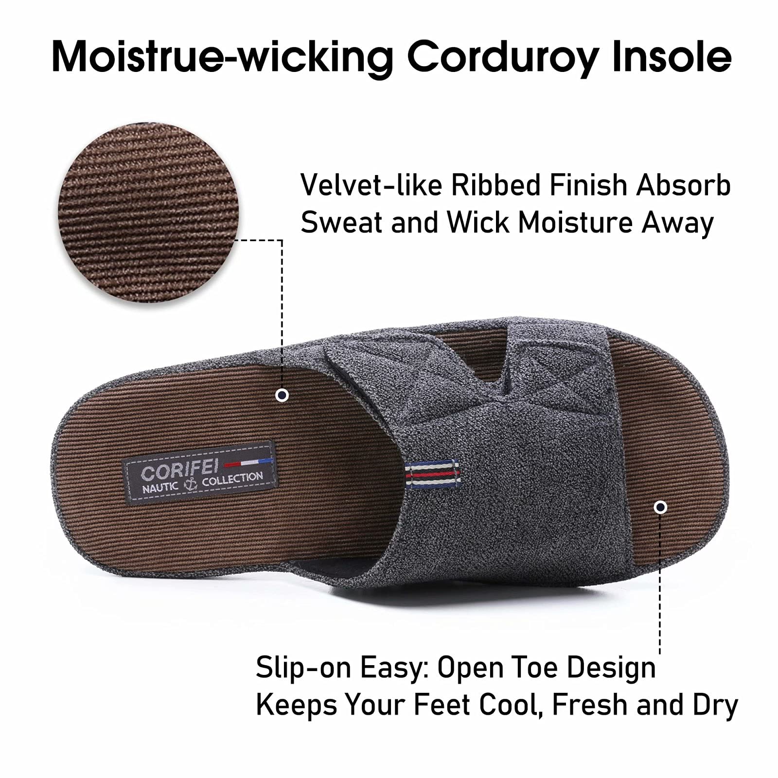 Men's Adjustable Open Toe Slippers with Arch Support - Anti-Slip Cross Band Design for Indoor & Outdoor Use - Perfect for Home, Garden, Poolside and Relaxation