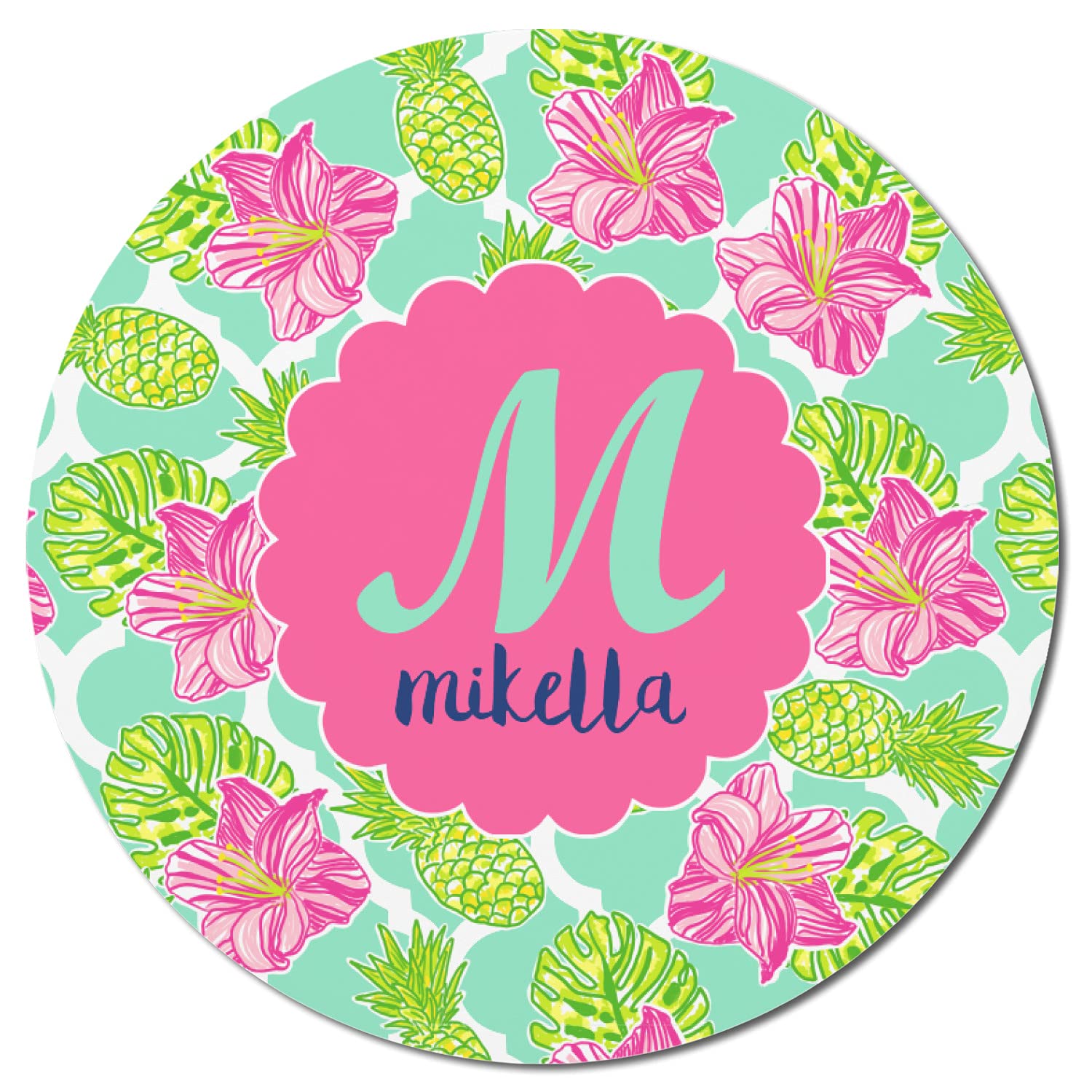 Personalized Preppy Hibiscus Round Fridge Magnet - Customizable Kitchen Decor for Refrigerators, Lockers & Office Spaces - Perfect for Home, Dorm & Gift Giving