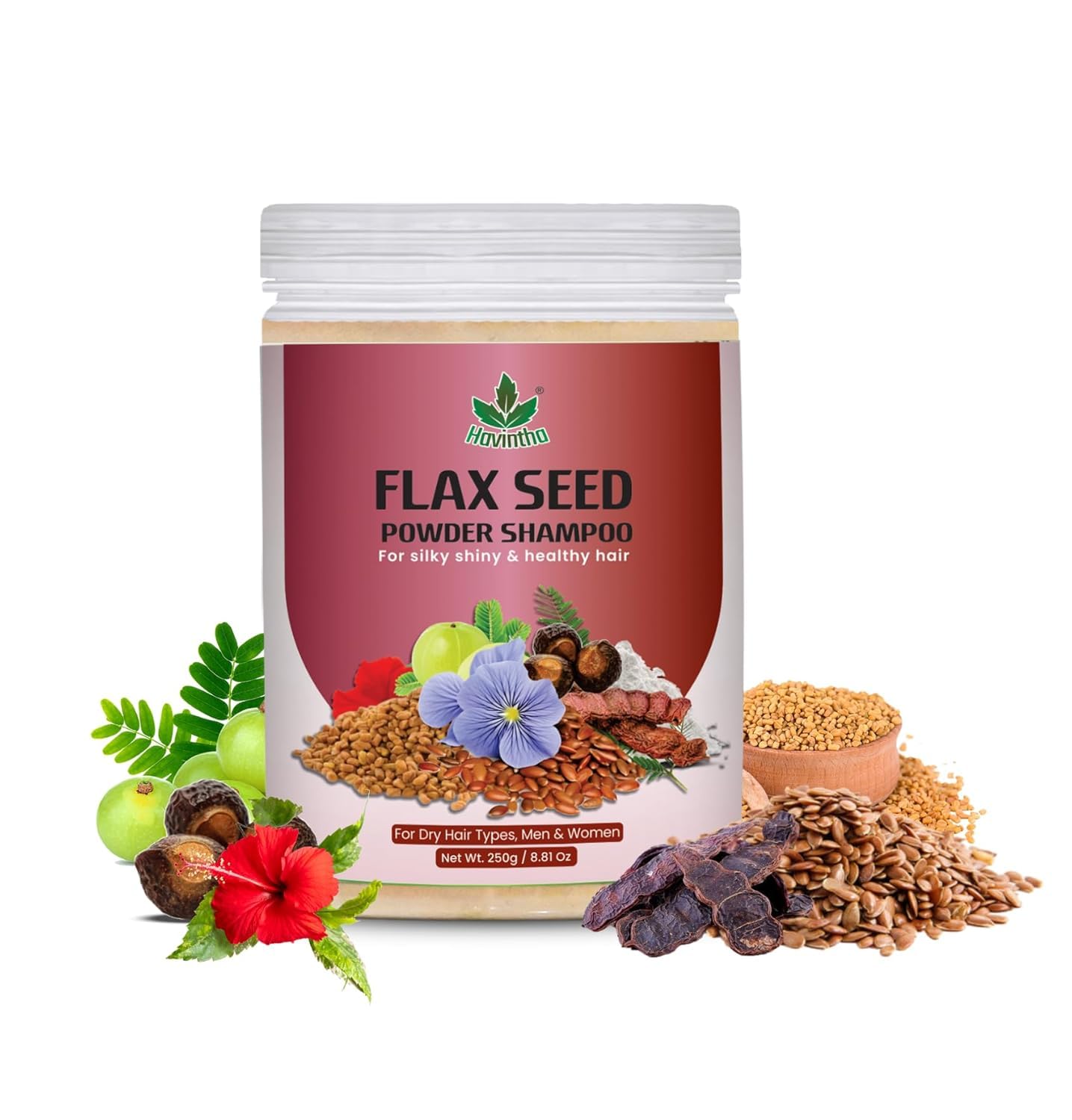 Natural Hair Shampoo with Flaxseed, Amla & Herbs - 8.8oz Jar for Dry Hair Care | Sulfate-Free Shampoo with Reetha, Shikakai, Methidana, Hibiscus & Milk Powder | Men & Women | For Daily Use, Hair Growth & Scalp Nourishment