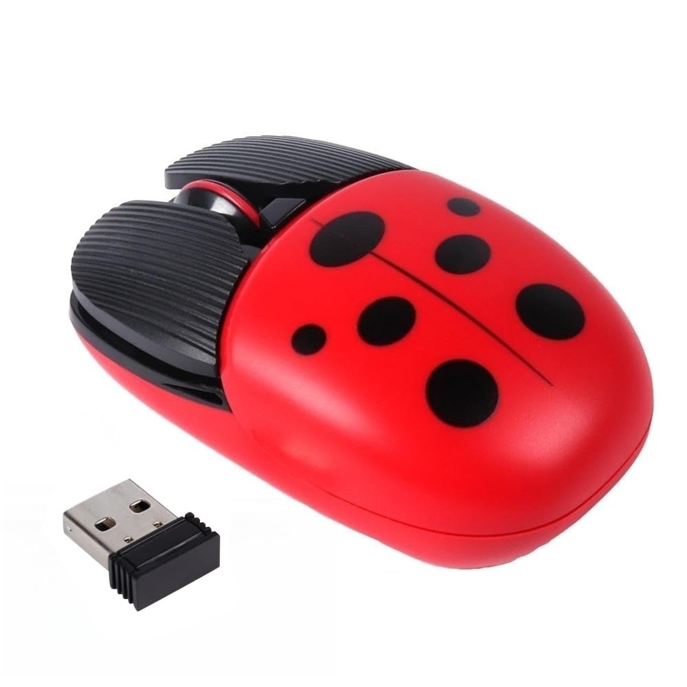 Wireless Bluetooth Mouse - Rechargeable 2.4G USB Optical Mouse with 1600 DPI, Low Noise, Cute Ladybug Design for Computer, Laptop, PC, Mac - Perfect for Office Work, Online Classes & Gaming