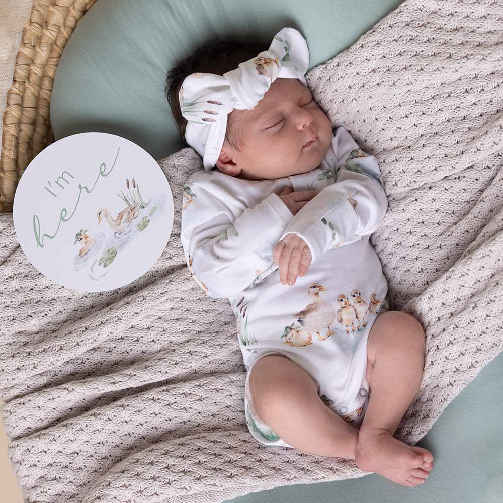 Organic Cotton Long Sleeve Baby Bodysuit - Snuggle Hunny Duck Pond Print - Soft & Comfortable Infant Onesie for Playtime & Nursery Outfits