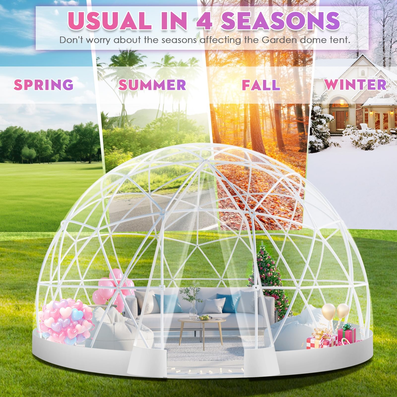 Premium Geodesic Dome Greenhouse Tent - 12x7.2FT Weatherproof Outdoor Bubble Tent with Transparent PVC Cover for Patio, Garden, Dining & Relaxation | White Igloo-Style Dome for Year-Round Use in Backyard, Camping & Outdoor Events