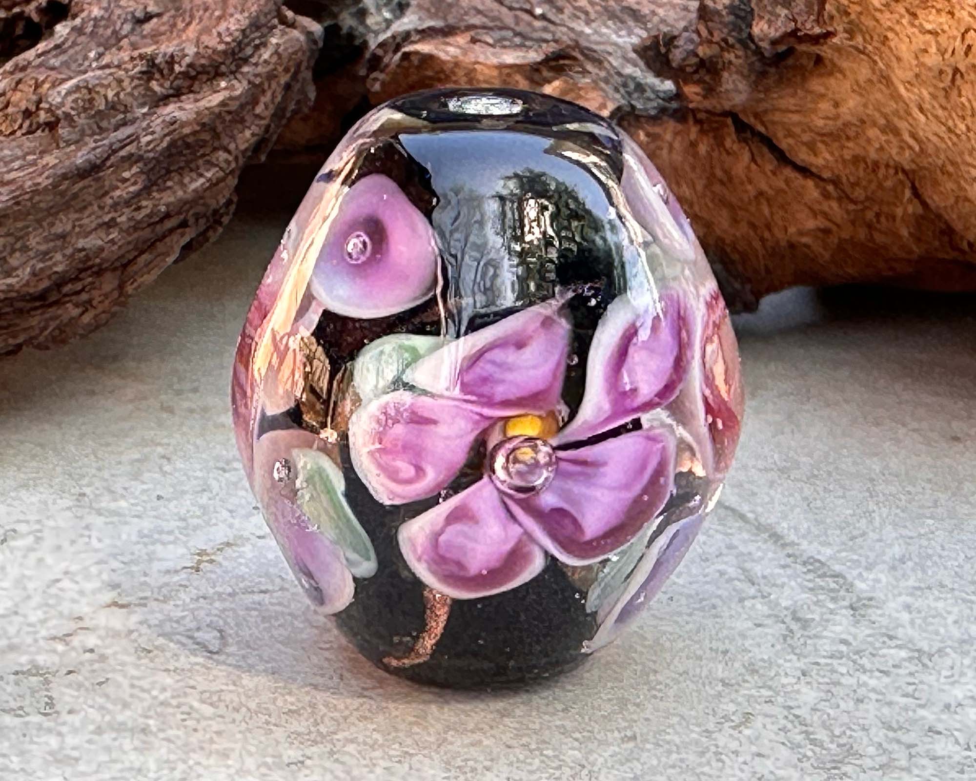 Handmade Blooming Floral Trio Lampwork Glass Focal Bead for Jewelry Making - Perfect for Necklaces, Bracelets & DIY Craft Projects