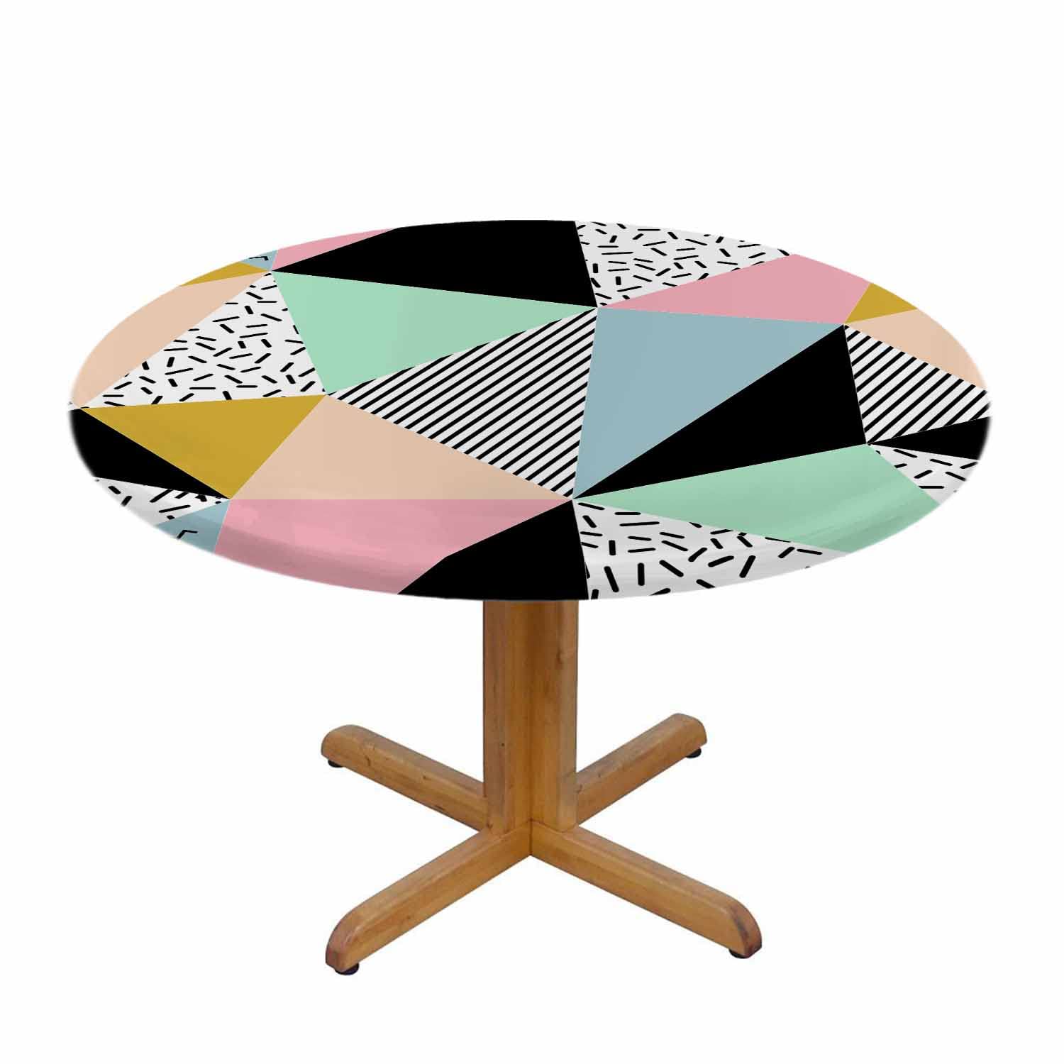 Beabes Washable Geometric Tablecloth - Colorful Abstract Polygon Design with Bright Triangle Stripes & Cross Lines - 48 Inch Round Table Cover for Kitchen, Dining, Party Decor | Perfect for Indoor & Outdoor Events