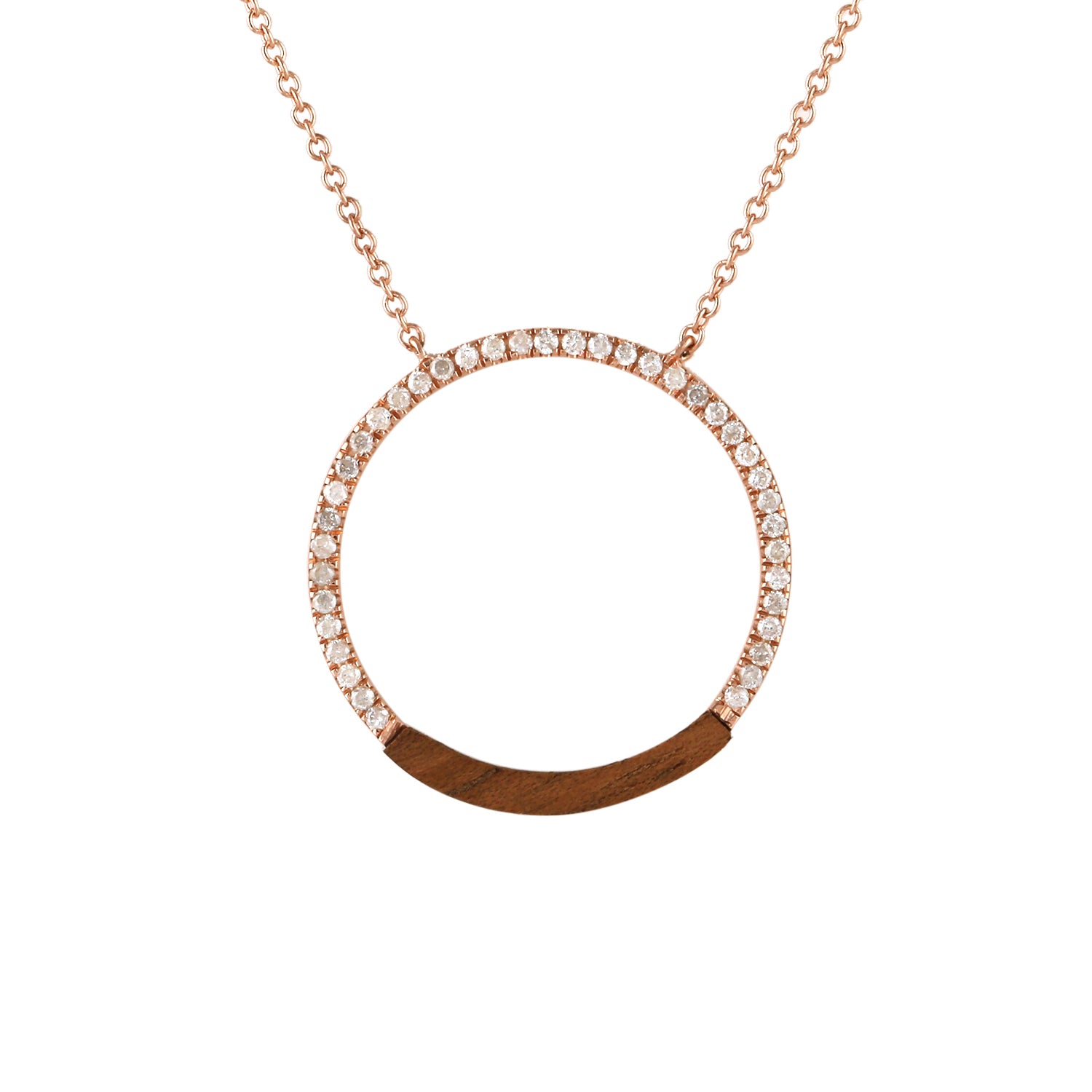 14K Rose Gold Micro Pave Diamond Wood Round Princess Necklace for Women - Elegant Bridal Jewelry, Anniversary Gift & Everyday Luxury Accessory
