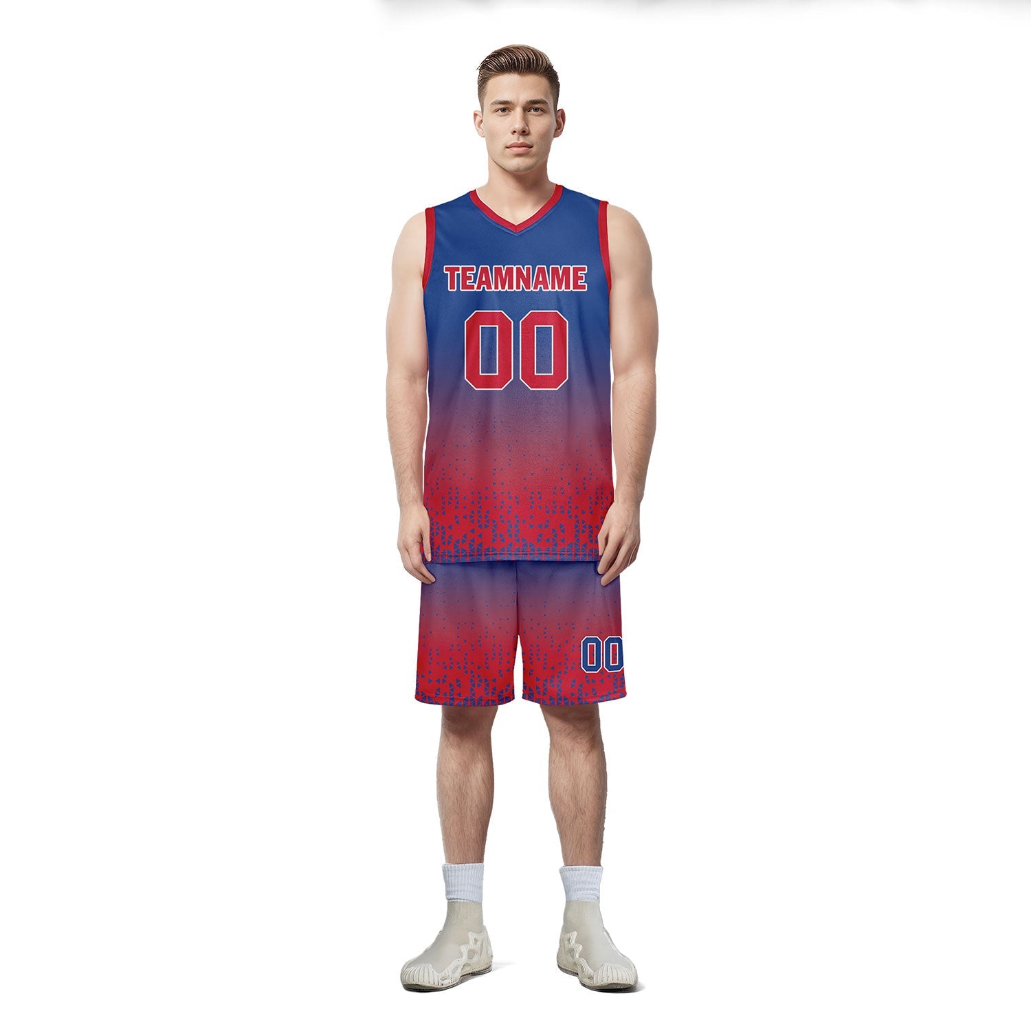Custom Blue Red Fade Basketball Jersey - Breathable Sports Uniform for Men & Women - BBJ01 D020102 - Perfect for Games, Team Events & Fan Apparel