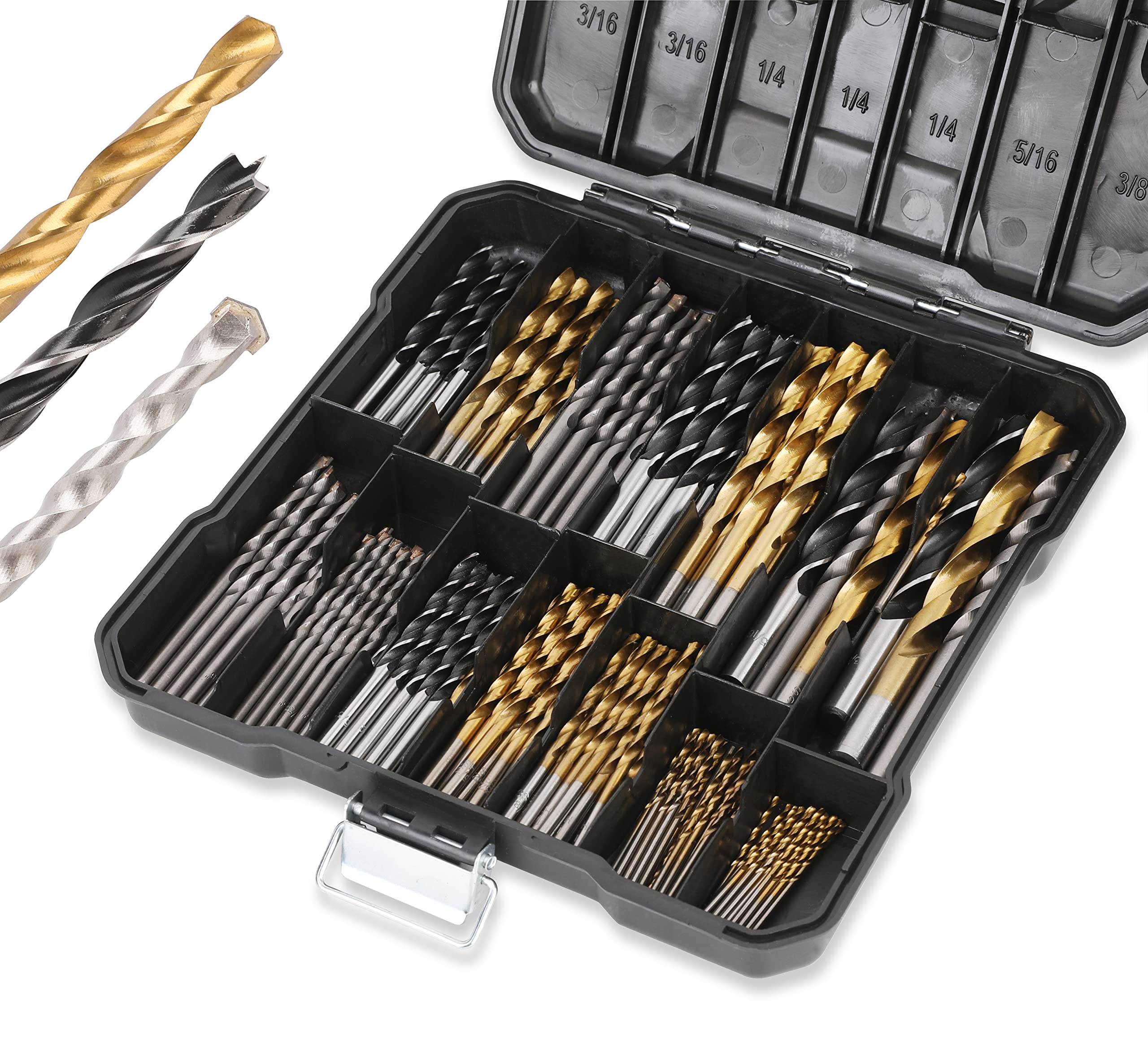 PLATINUMEDGE 140-Piece Multipurpose Drill Bit Set - 88PC Titanium Twist Drill Bits, 26PC Masonry Drill Bits for Brick & Concrete, 26PC Brad Point Drill Bits for Wood, Metal & Masonry - Durable Storage Case Included - Perfect for DIY Projects, Home Renovation & Professional Construction Work