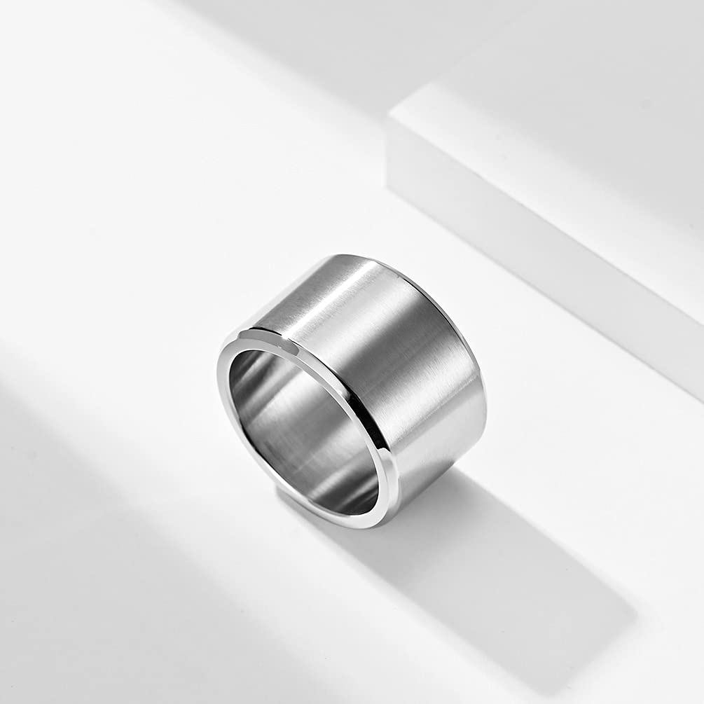 Brushed Stainless Steel Rings 15mm & 10mm - Wedding Bands for Men & Women - Biker & Thumb Rings for Everyday Wear