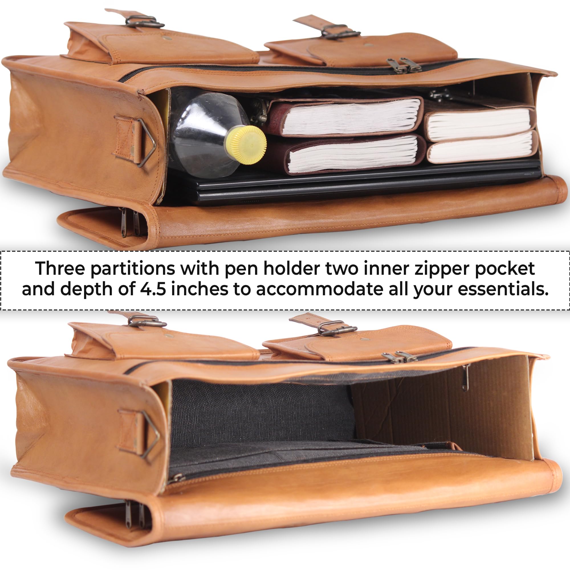 Premium Genuine Leather Laptop Briefcase for Men - Business & Travel Messenger Bag Fits 17 Inch Laptops - Perfect for Office, Commuting & Business Trips