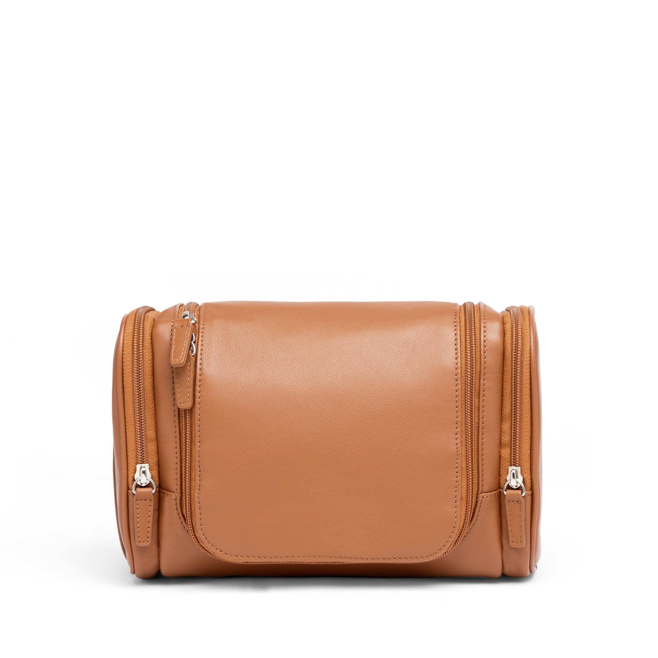 Premium Leather Hanging Toiletry Bag for Travel - Cognac Brown Organizer with Multiple Pockets | Perfect for Camping, Gym & Business Trips