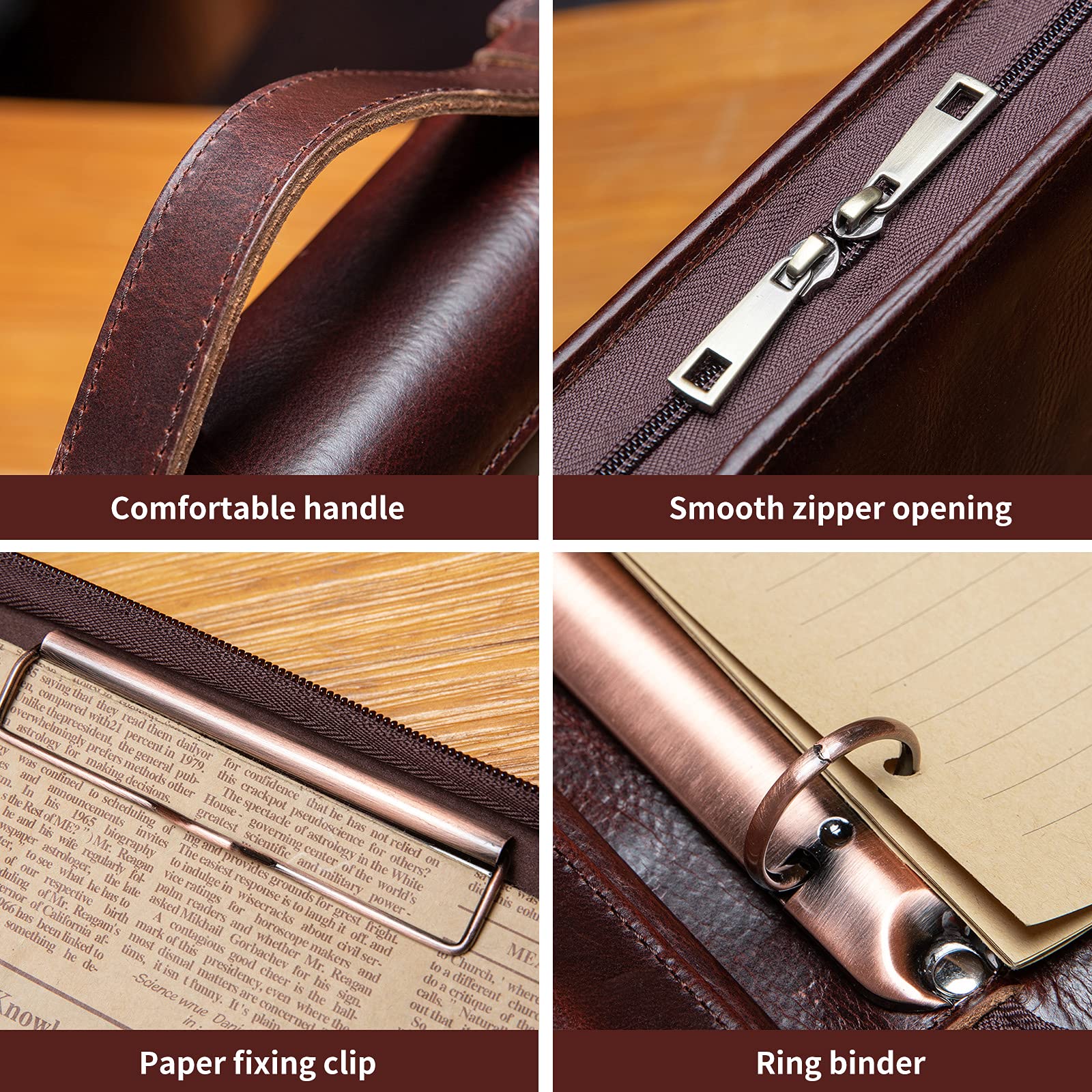 YIWEN Handmade Genuine Leather Portfolio - Zippered Business Padfolio with 3-Ring Binder, Professional Organizer for Resume, Documents & Tablet (Oil Wax Finish) | Perfect for Office Meetings, Job Interviews & Executive Gifts