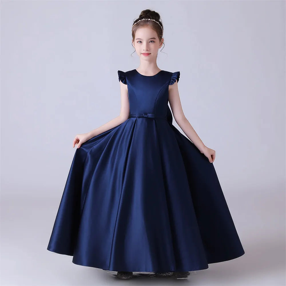 Satin Sleeveless Junior Bridesmaid Dress for Girls Teens - O Neck First Communion Gown - Perfect for Weddings, Church Ceremonies & Special Occasions