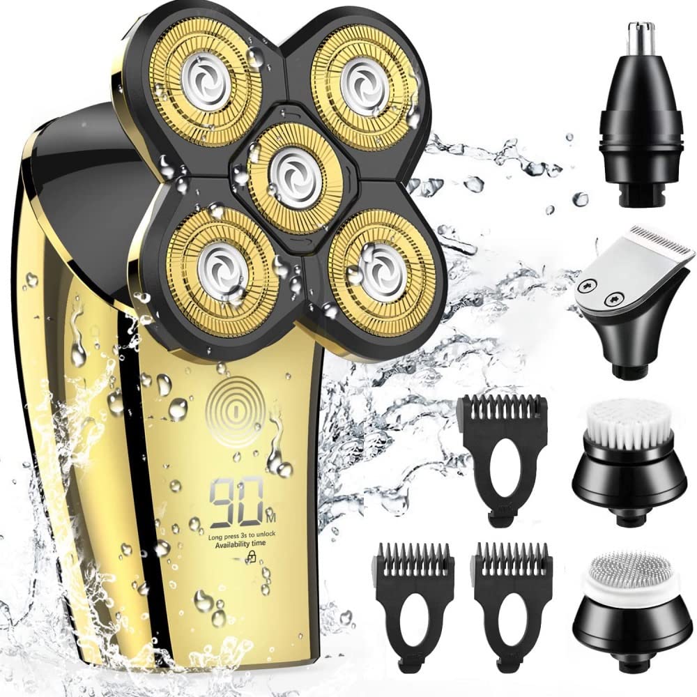 5-in-1 Electric Razor for Men - Waterproof Head Shaver & Beard Trimmer Kit for Bald Men - Perfect for Travel, Home & Gym Use