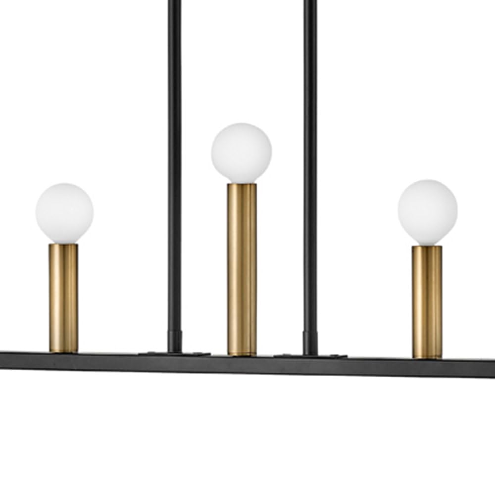 Lark Lazlo 83156BK 7-Light Dimmable Linear Chandelier with Candle-Style Sockets in Black & Lacquered Brass - Perfect for Dining Room, Kitchen Island, or Entryway Lighting