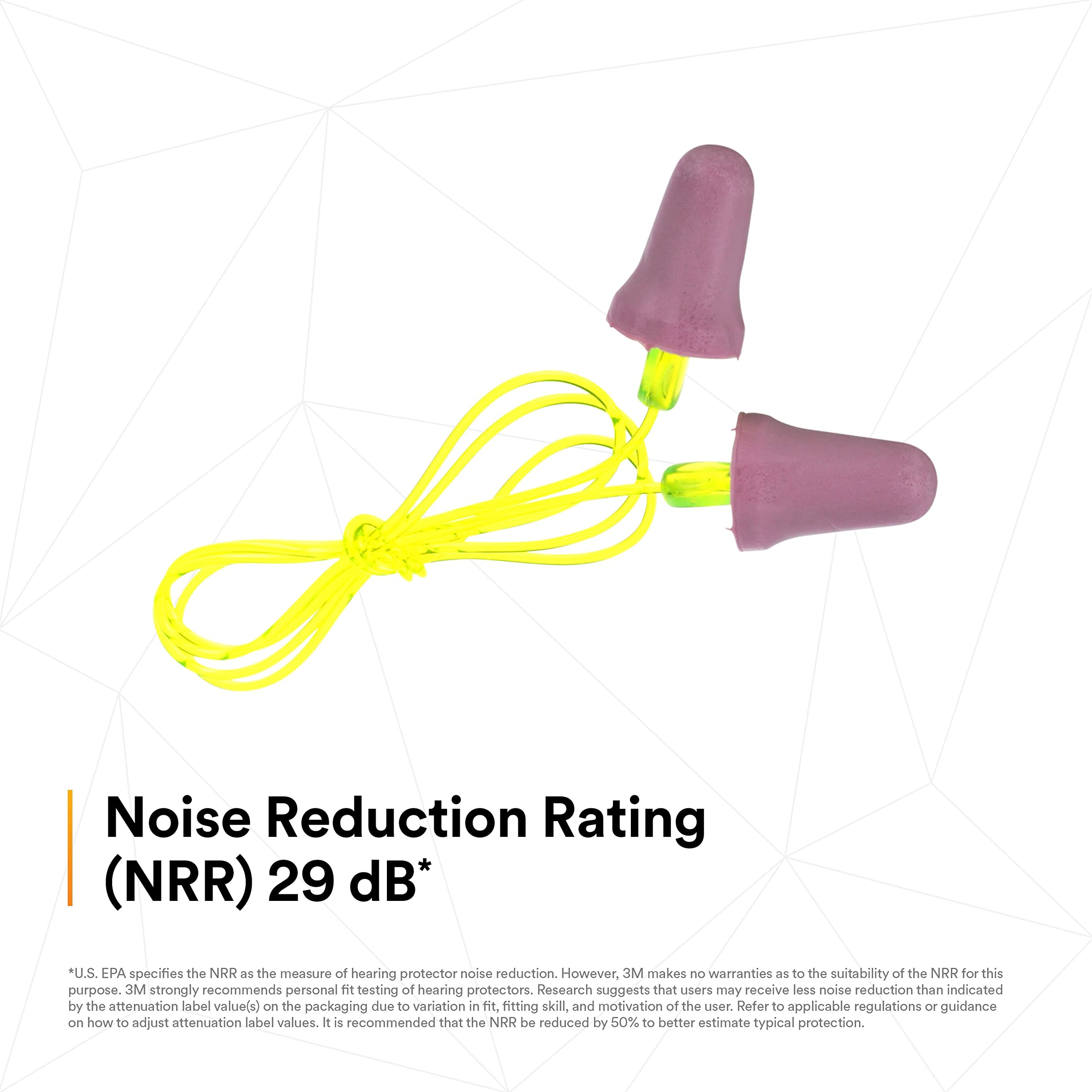 3M No-Touch Push-to-Fit Earplugs P2001 with Cord - Noise Reduction for Sleeping, Studying & Work - Comfortable Hearing Protection for Construction, Travel & Concerts