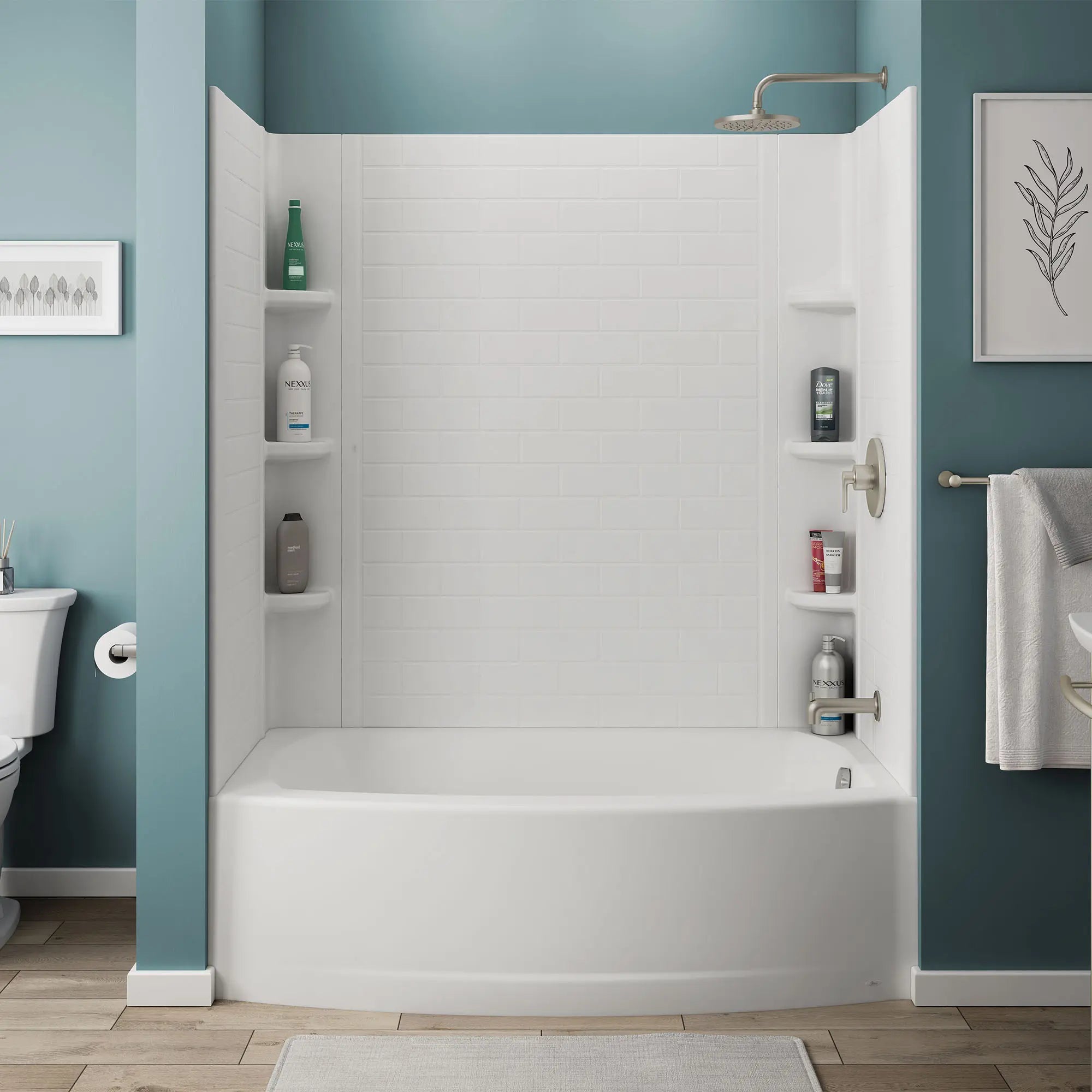 60x60 Inch Subway Tile Pattern 3-Piece Bathtub Surround Kit - Waterproof & Easy to Install - Perfect for Bathroom Renovation & Modern Home Decor