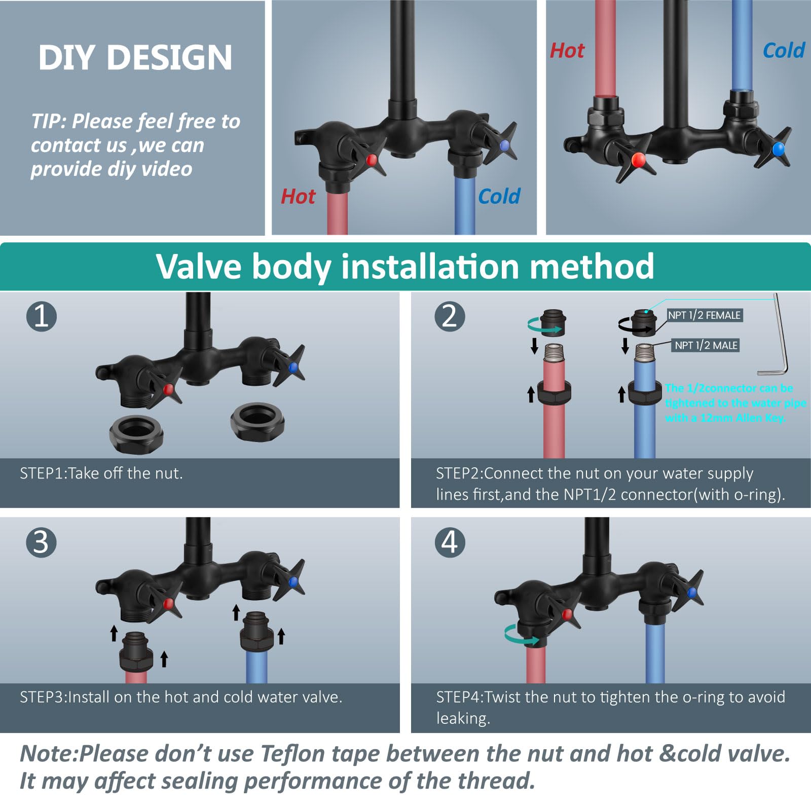 Aolemi Matte Black Wall Mount Outdoor Shower Kit with Handheld Spray - 6 Inch Center Exposed Double Handle Faucet System - Perfect for Poolside, Beach House, Garden & Backyard Use