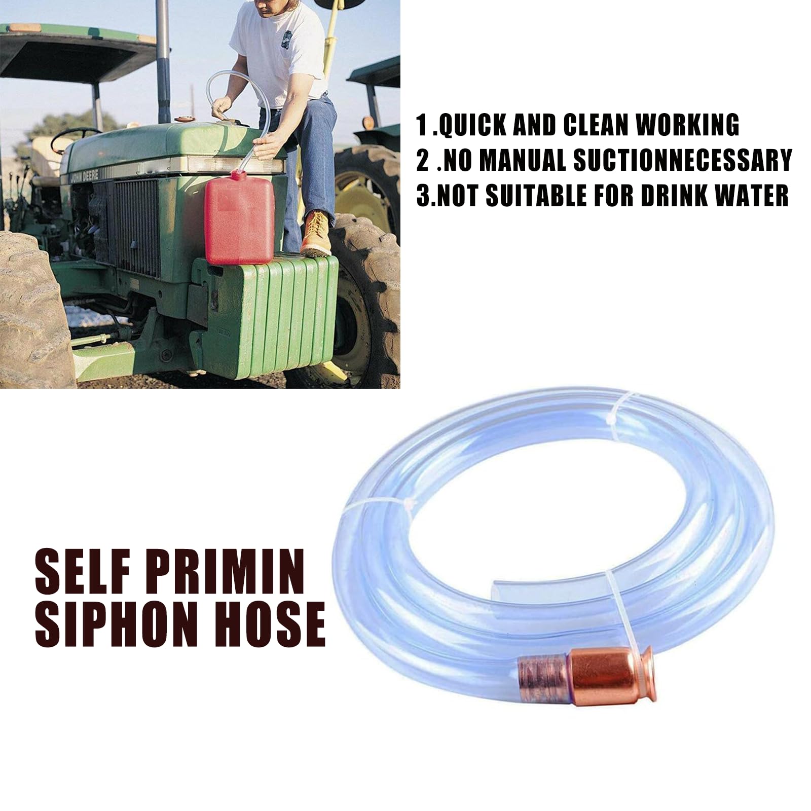 Gas Siphon Hose Pump 3-Pack - 6ft Premium Self-Priming Transfer Hose with 3/4