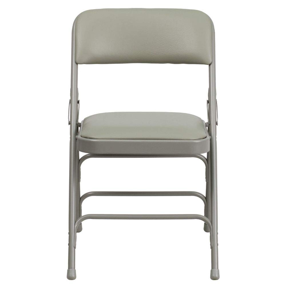 Flash Furniture 4-Pack HERCULES Series Heavy Duty Folding Chairs - Curved Triple Braced Metal Frame & Double Hinged Gray Vinyl Seat - Perfect for Events, Parties, Banquets and Home Use
