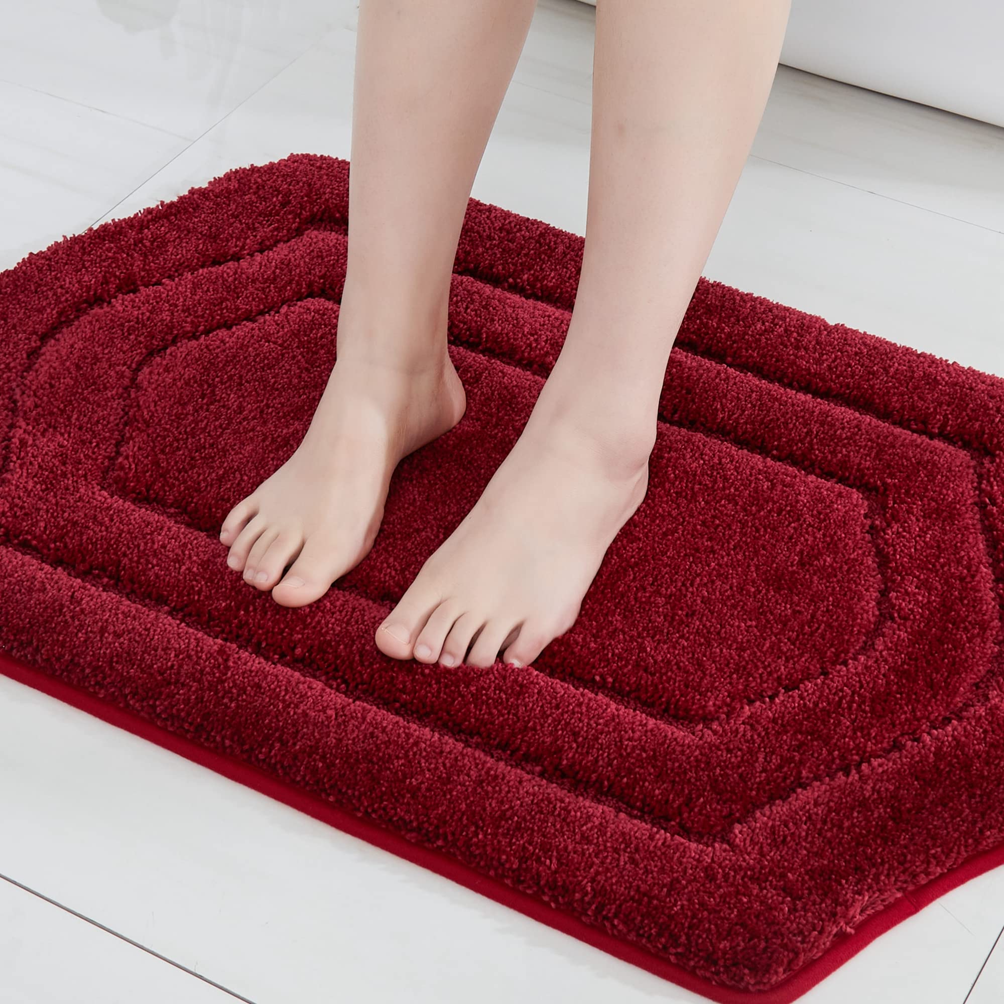 Extra Thick Non-Slip Bath Rugs Set - Super Soft Plush Shaggy Bath Mat with Water Absorbent Polyester for Bathroom, Bedroom & Living Room (Red, 17x27 Inches) - Perfect for Cozy Home Decor & Wet Floor Safety