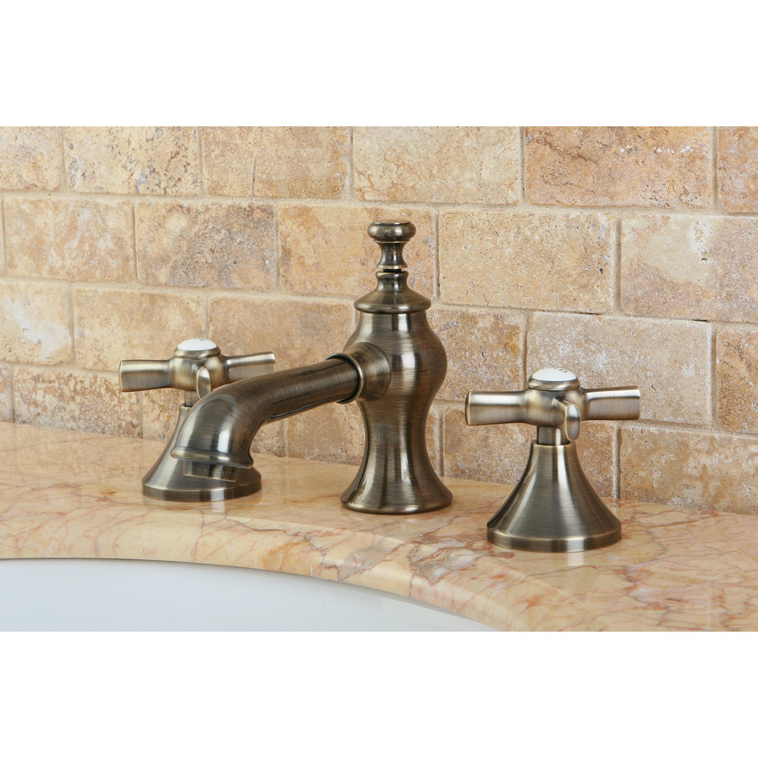 Kingston Brass KC7063ZX 8-Inch Widespread Bathroom Faucet in Antique Brass Finish - Perfect for Vintage or Farmhouse Style Bathrooms