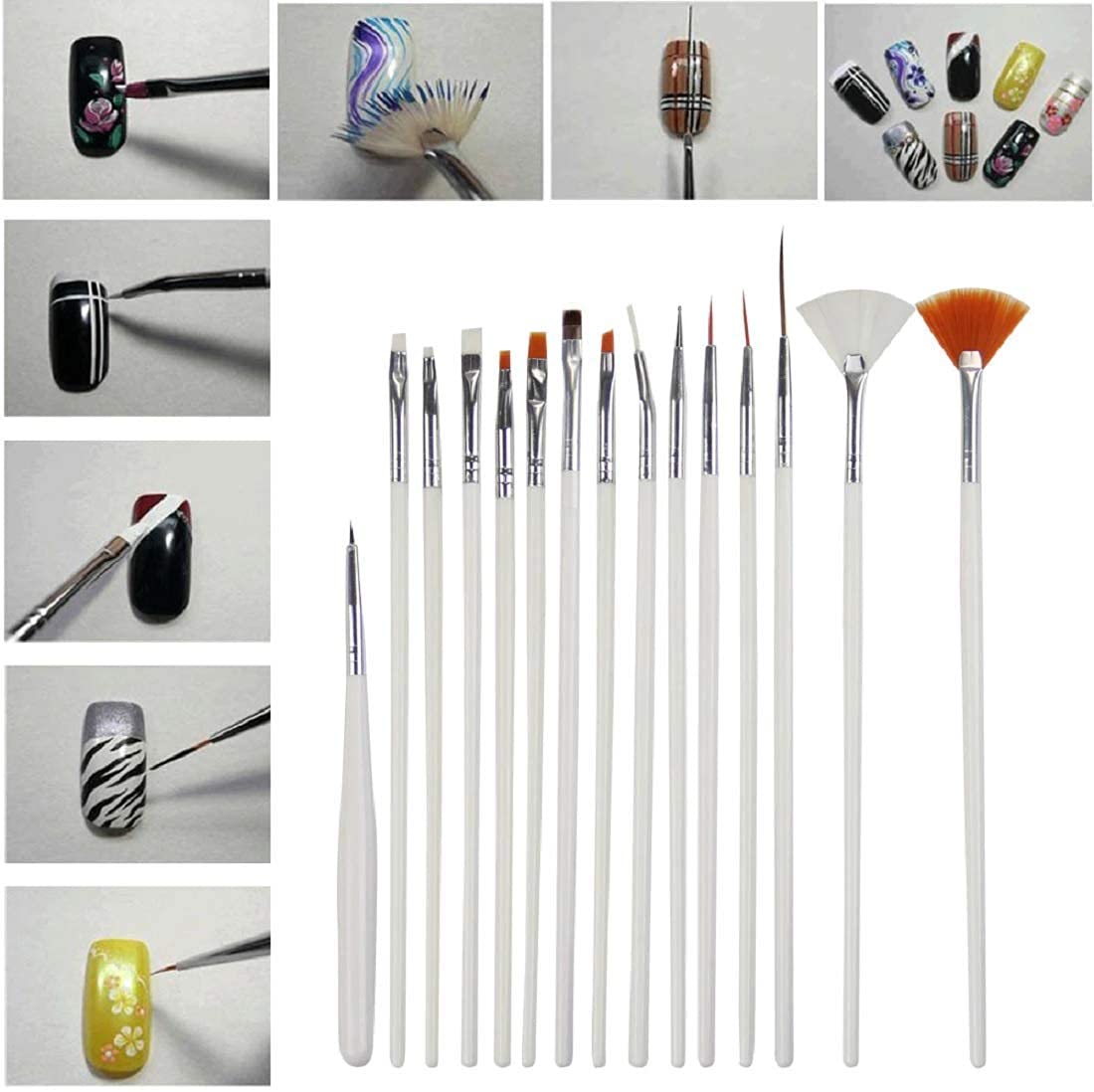 20 Pcs Professional Nail Art Brush Set - Dotting Tools, UV Polish Brushes & Acrylic Design Pens for Salon Quality Nail Art, DIY Manicure & Home Nail Design (Perfect for Gel Polish, French Tips & Creative Nail Painting)