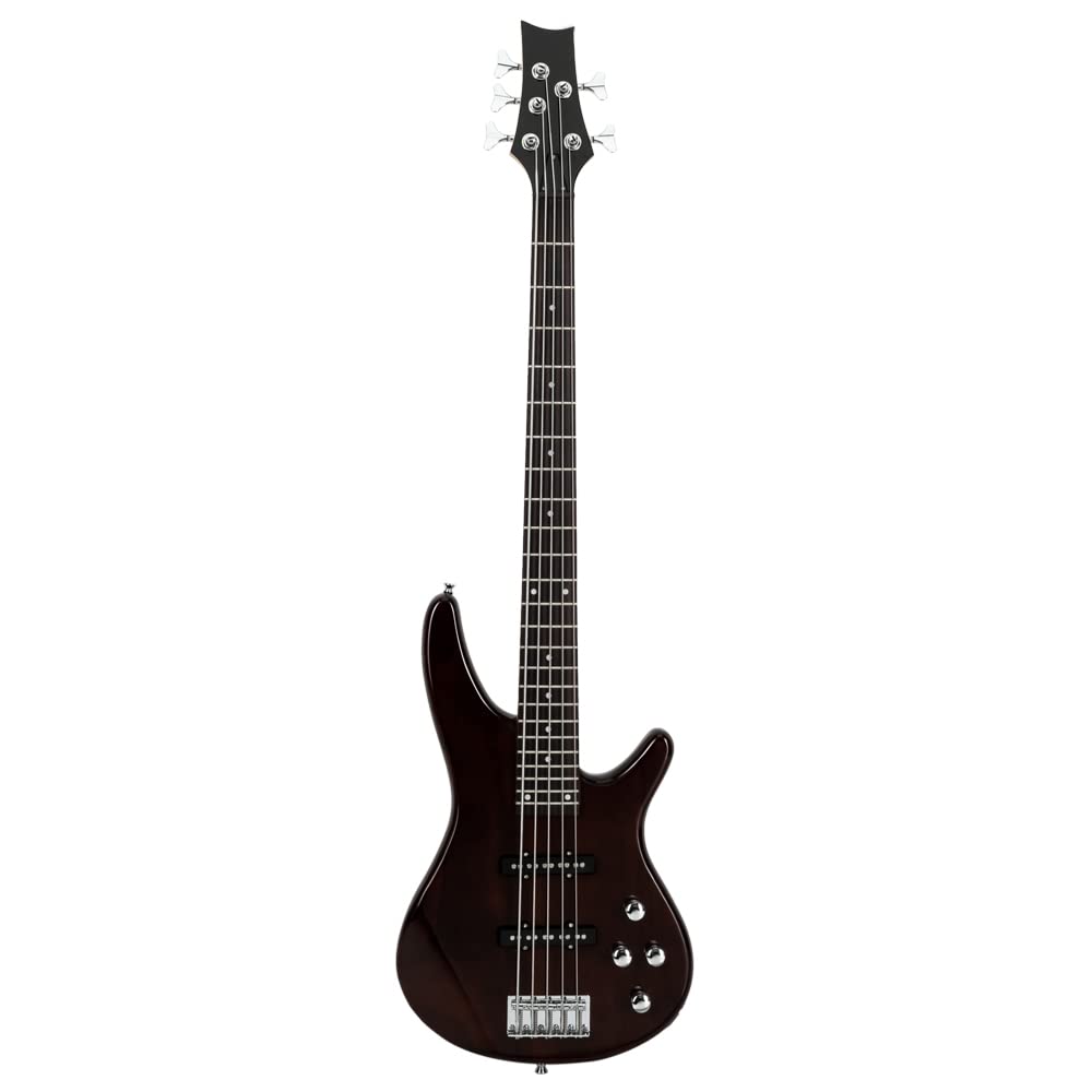 Lykos Premium Electric 5-String Bass Guitar with Full Size Gig Bag, Adjustable Strap, Pick, and Wrench Tool - Earth Brown Finish | Perfect for Live Performances, Studio Recording & Music Practice