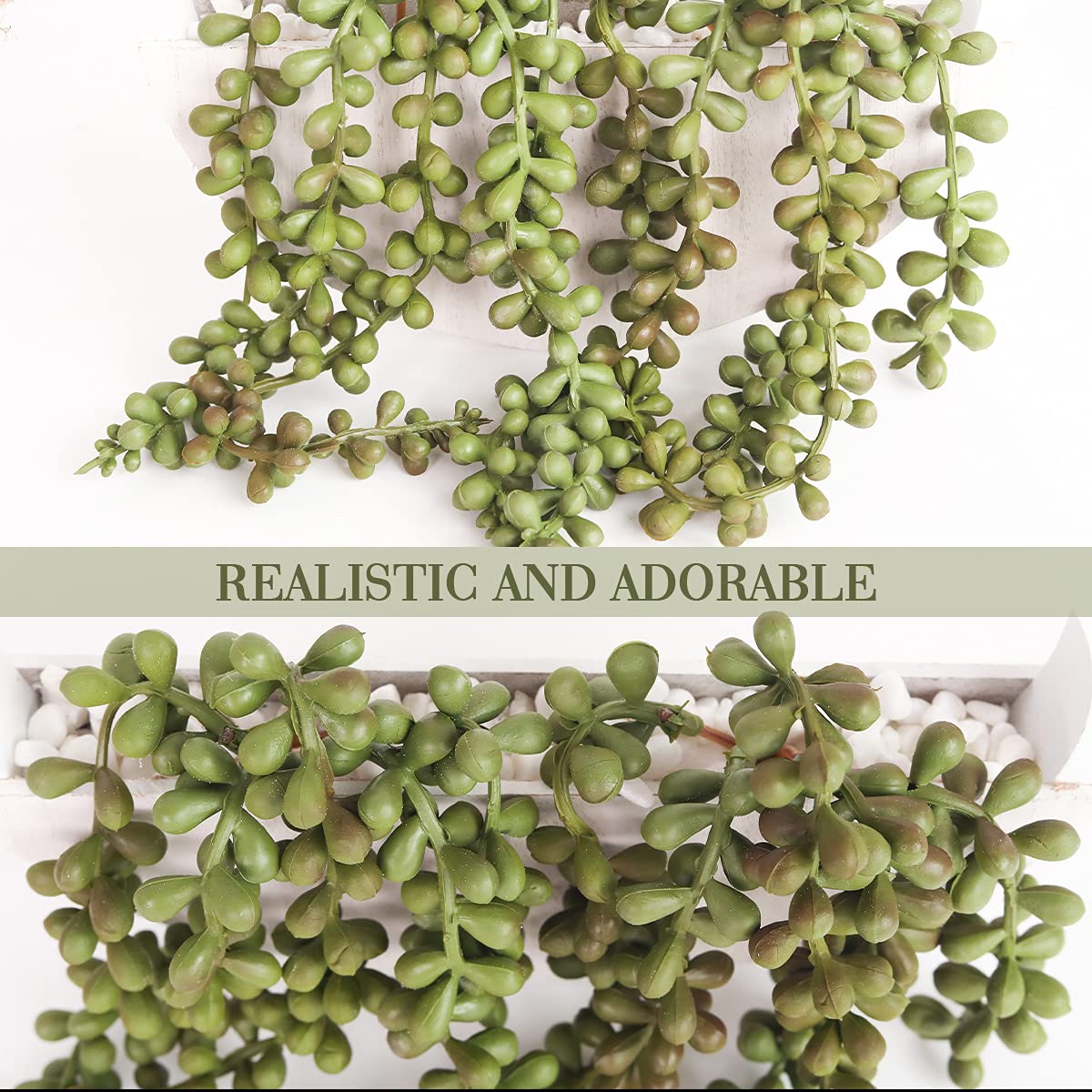 Floweroyal 2-Pack Artificial Succulents Hanging Plants - 12.2 Inch Fake String of Pearls in Pot with 8.3 Inch Lanyard for Indoor Outdoor Wall Decor - Perfect for Home Office Living Room Balcony & Garden Decoration
