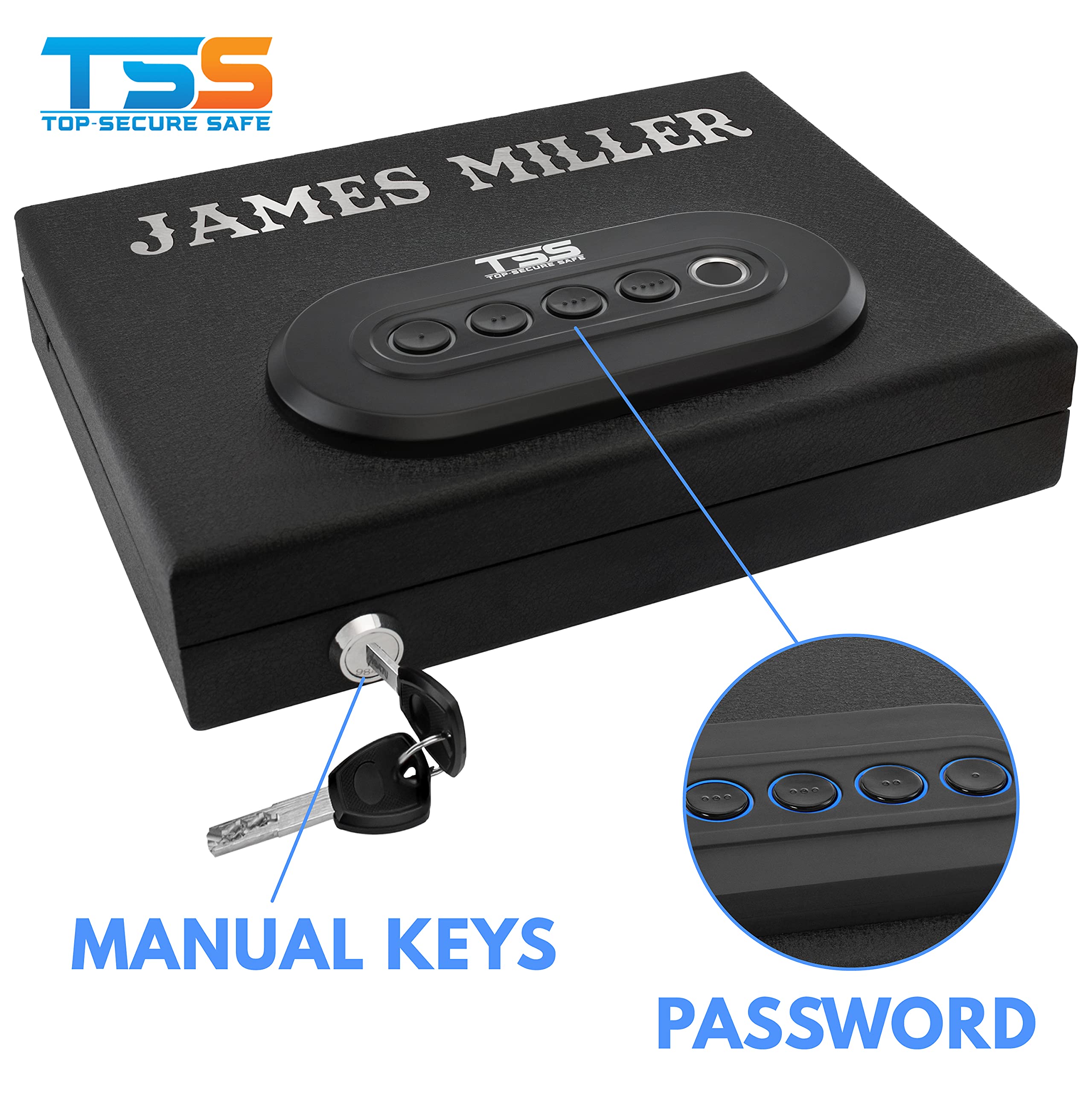 Personalized Gun Safe with Custom Text | 14 Font Options | Quick-Access Handgun Safe for Pistols with Digital Keypad & Backup Key Lock - California DOJ Certified | Perfect for Home, Office & Vehicle Security - Great Birthday Gift for Husband & Men