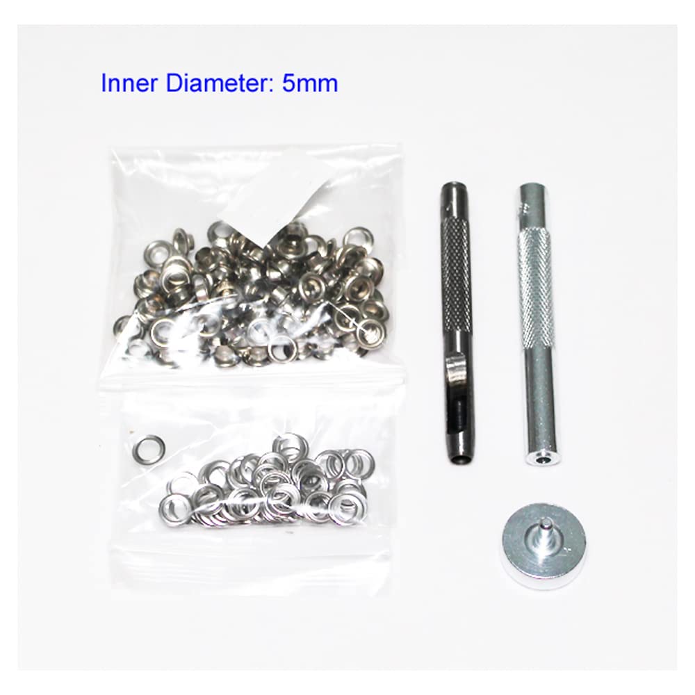 100-Piece Silver Eyelet and Grommet Kit (4mm-20mm) with Punch Die Tool Set - Metal Buttons for DIY Leather Craft, Clothing, Shoes, Belts & Bags - Perfect for Leatherworking, Costume Design & Home Repair Projects