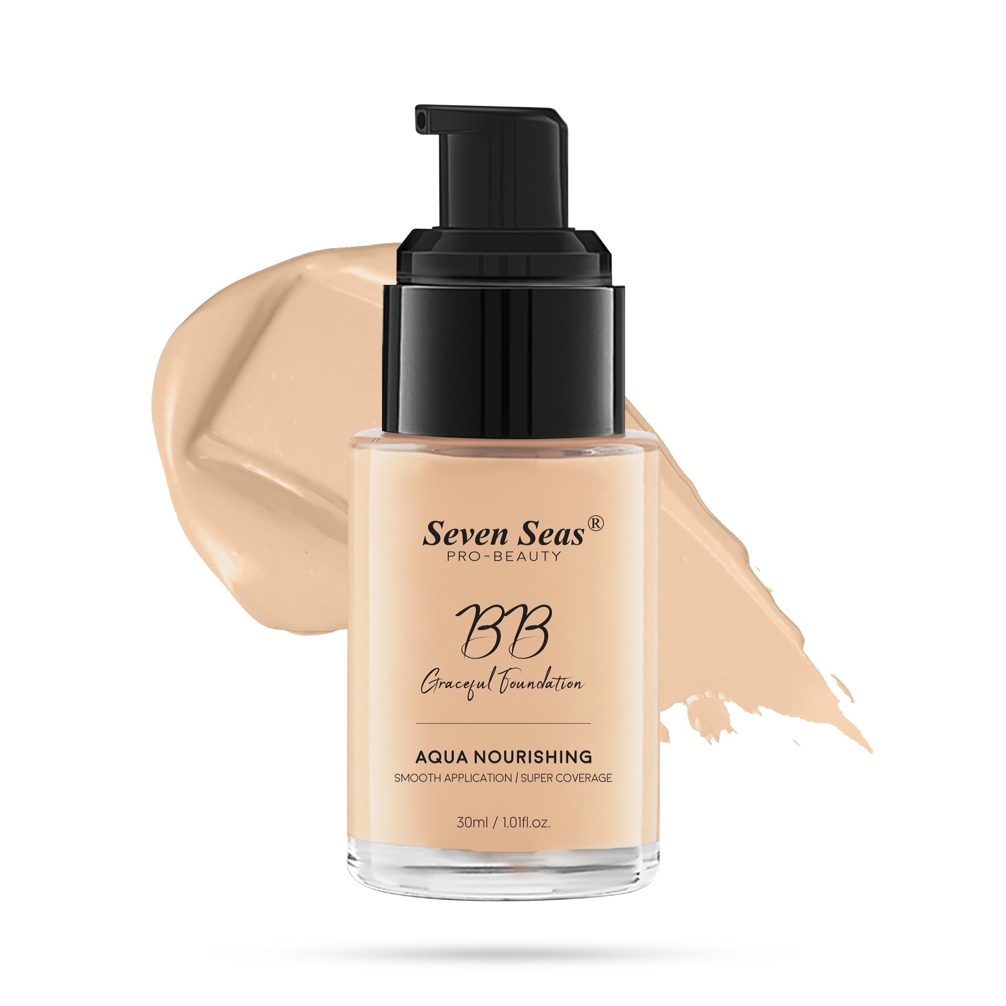 Seven Seas BB Gracefull Foundation - Aqua Nourishing Liquid Makeup with Smooth Application & Full Coverage | Hydrating Face Foundation for Women (Nude, 30ML) | Perfect for Daily Wear, Special Occasions & Photo Shoots