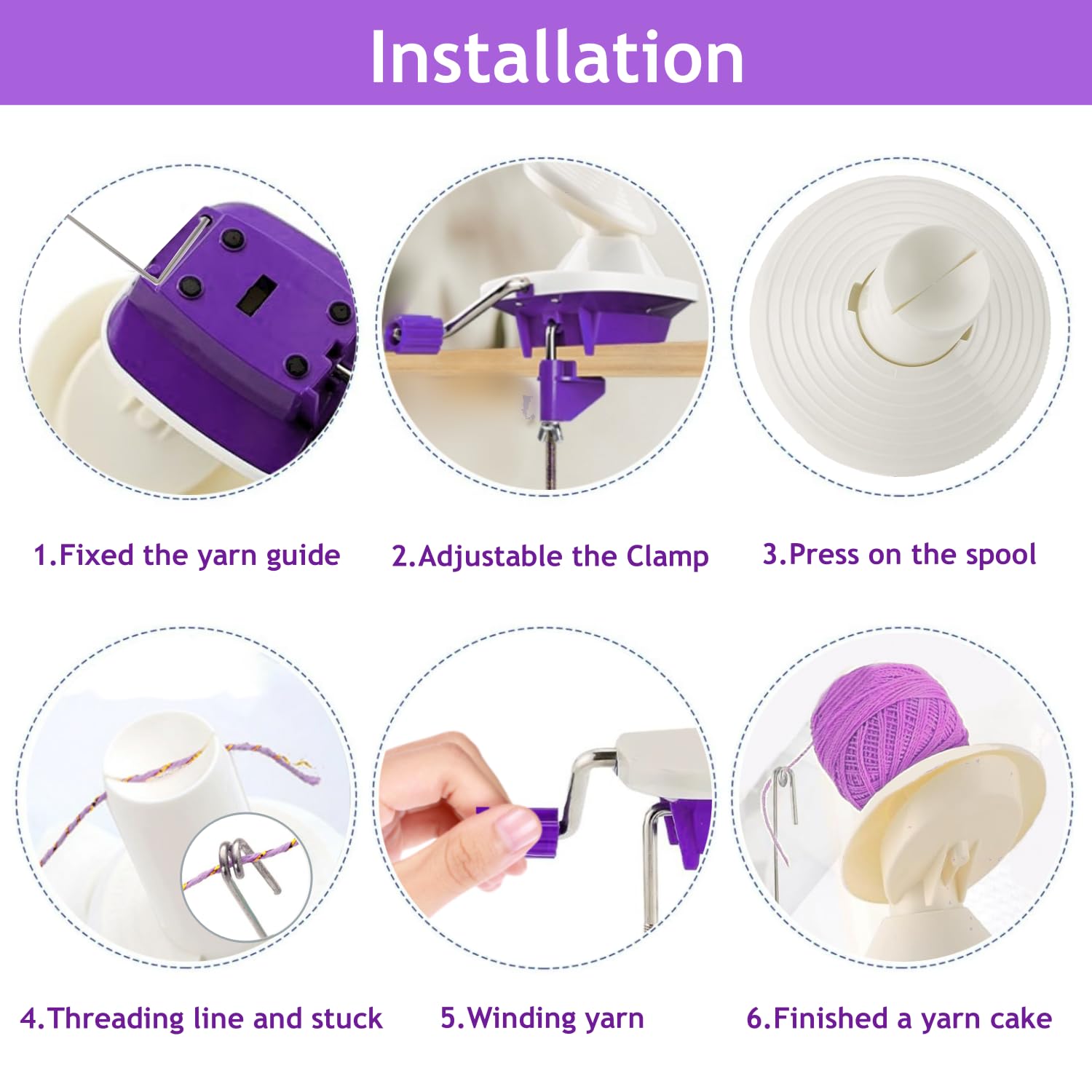 Hand Operated Yarn Ball Winder with Tabletop Clamp - Purple Knitting Yarn Winder Set for Easy Yarn Storage & Organization (22) - Perfect for Knitting, Crocheting, and DIY Craft Projects
