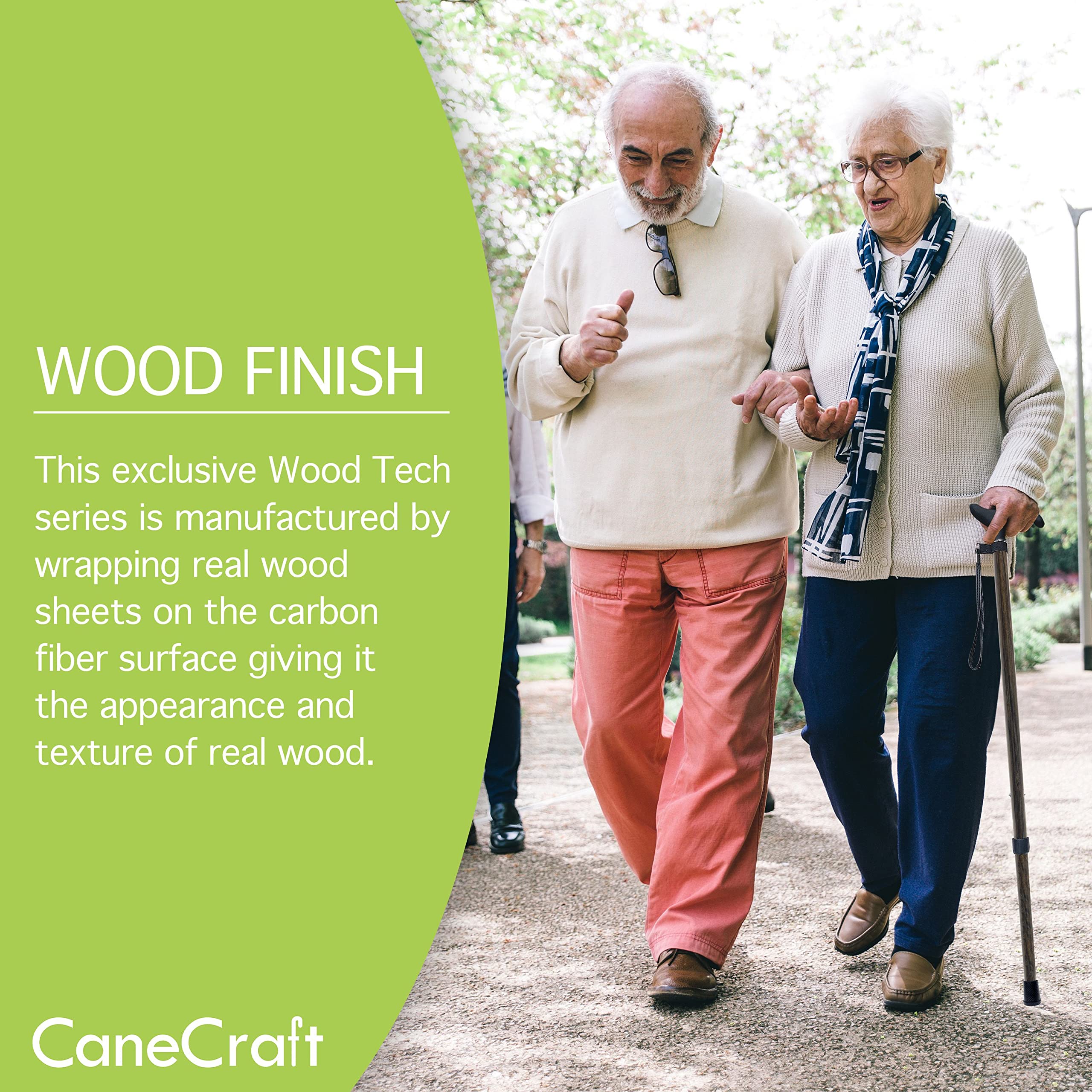 Premium Carbon Fiber Walking Cane for Men & Women - Adjustable Lightweight Cane with Wooden Handle (24