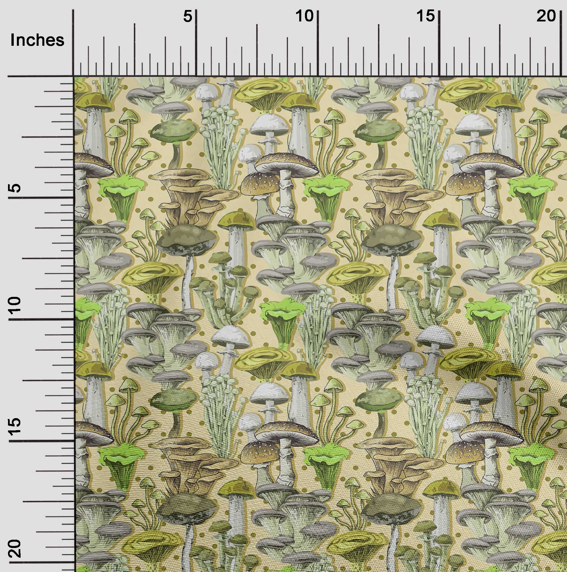 oneOone Rayon Yellow Mushroom Print Fabric by The Yard - 56 Inch Wide DIY Sewing Material for Clothing, Dresses & Home Decor Projects