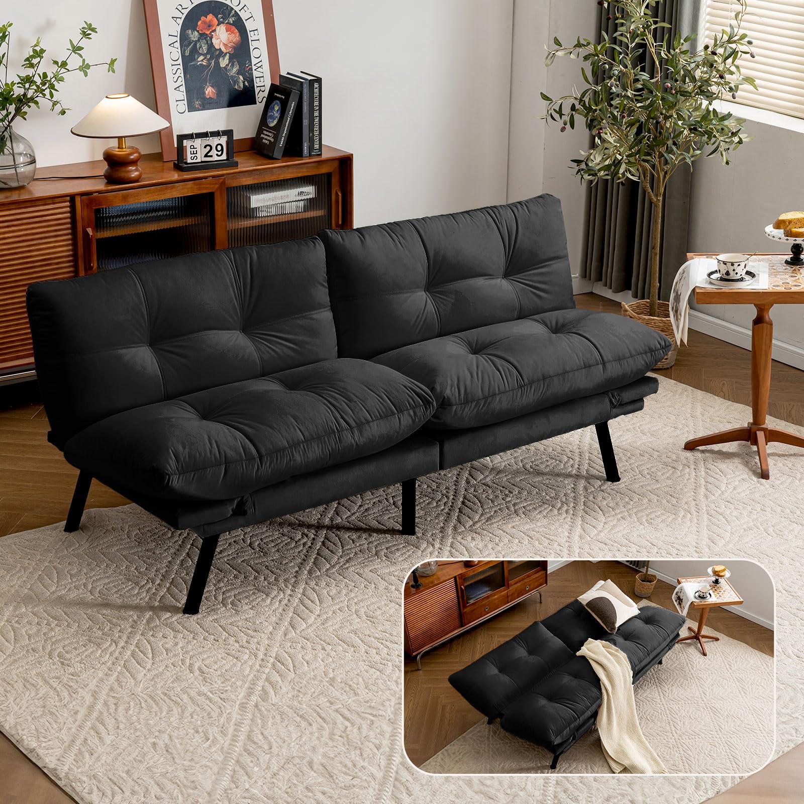 Velvet Convertible Futon Sofa Bed - 71