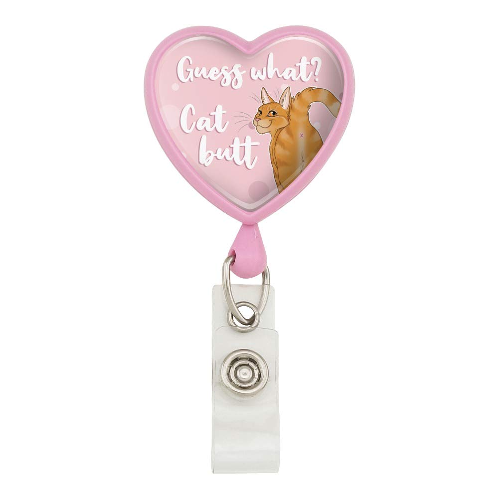 Guess What Cat Butt Heart Lanyard - Retractable Reel Badge Holder for ID Cards, Keys & Work Access (Fun Office Accessory for Cat Lovers)
