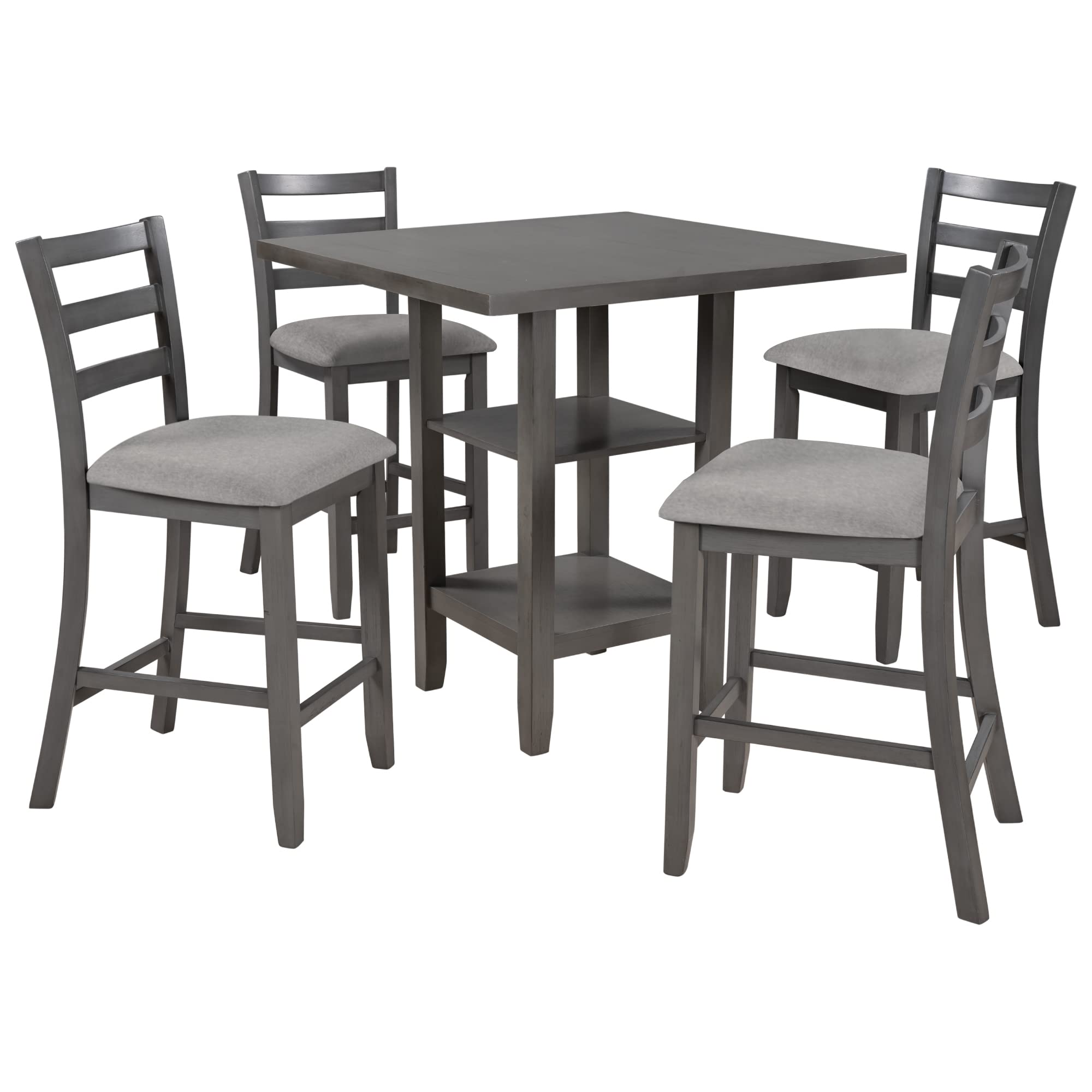 AOCOROE 5-Piece Counter Height Dining Table Set for 4 - 35 x 35 Inch Wood Table with 4 Padded Chairs - Perfect for Small Spaces, Dinette Kitchen, Breakfast Nook & Dining Room - Modern Farmhouse Style