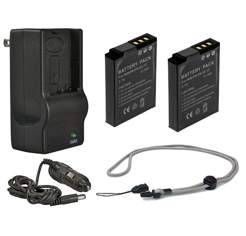 Nikon Coolpix P310 Replacement Batteries (2-Pack) with Fast AC/DC Travel Charger & Adjustable Krusell Neck Strap - Perfect for Travel Photography, Vlogging, and Outdoor Adventures