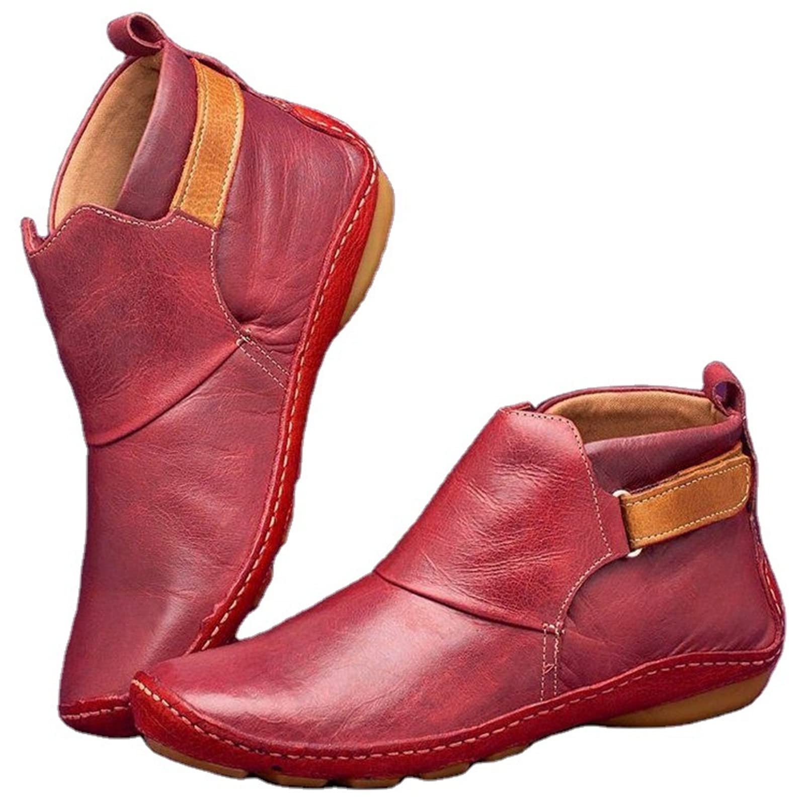 Lausiuoe Women's Ankle Boots - Comfortable Flat Western Booties for Casual & Dressy Outfits | Wide Width Pull-On Boots for Everyday Wear & Office