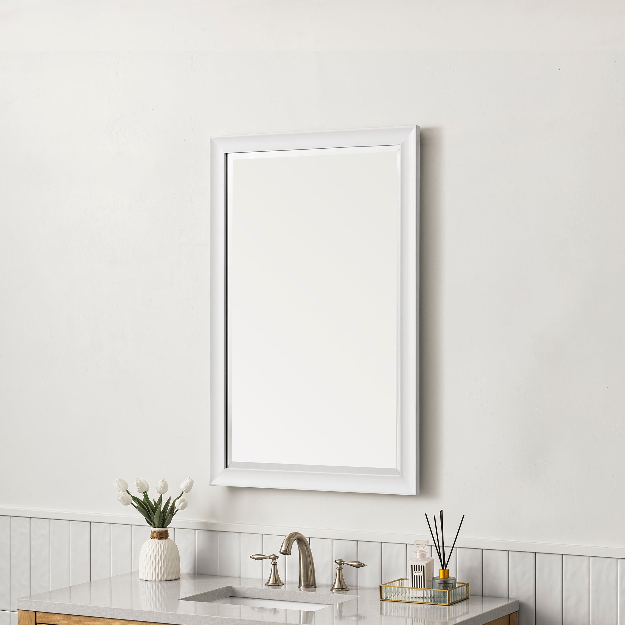 Glenbrooke 26-Inch Round Wall Mirror - Bright White Finish - Perfect for Bathroom, Bedroom & Entryway Decor